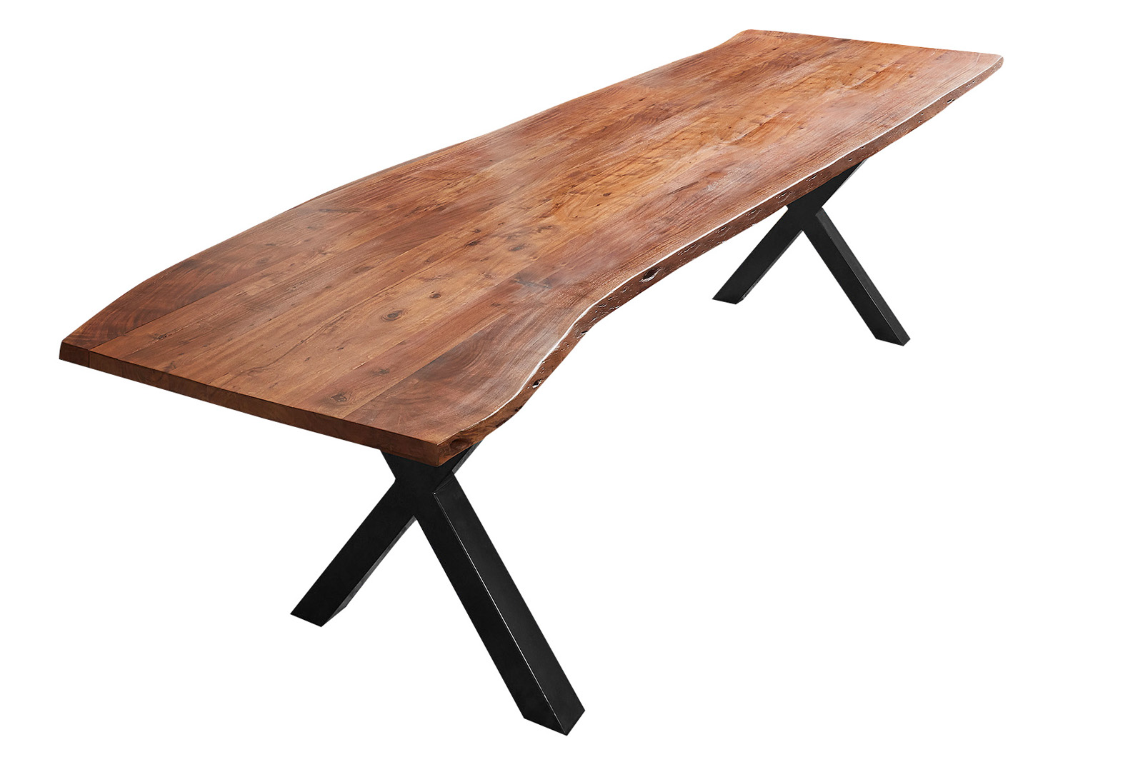  Esstisch Baumkante massiv Akazie nuss 240 x 100 X-Gestell schwarz XANTEN