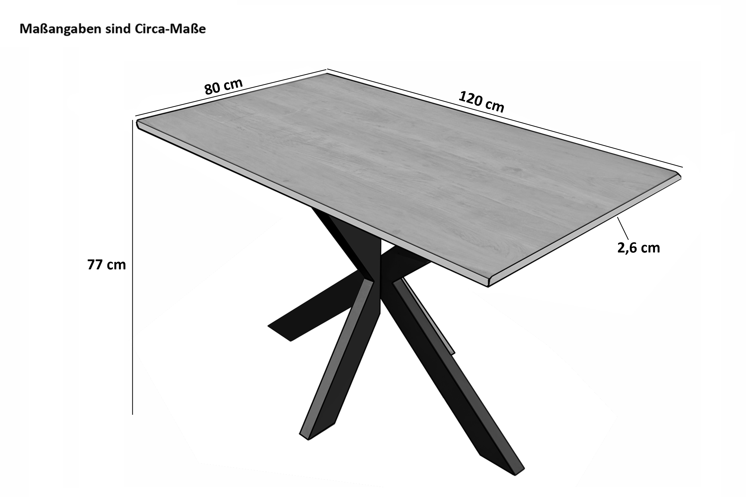 Esstisch Baumkante Massiv Mango naturfarben 120 x 80 schwarz Spider-Gestell DORA