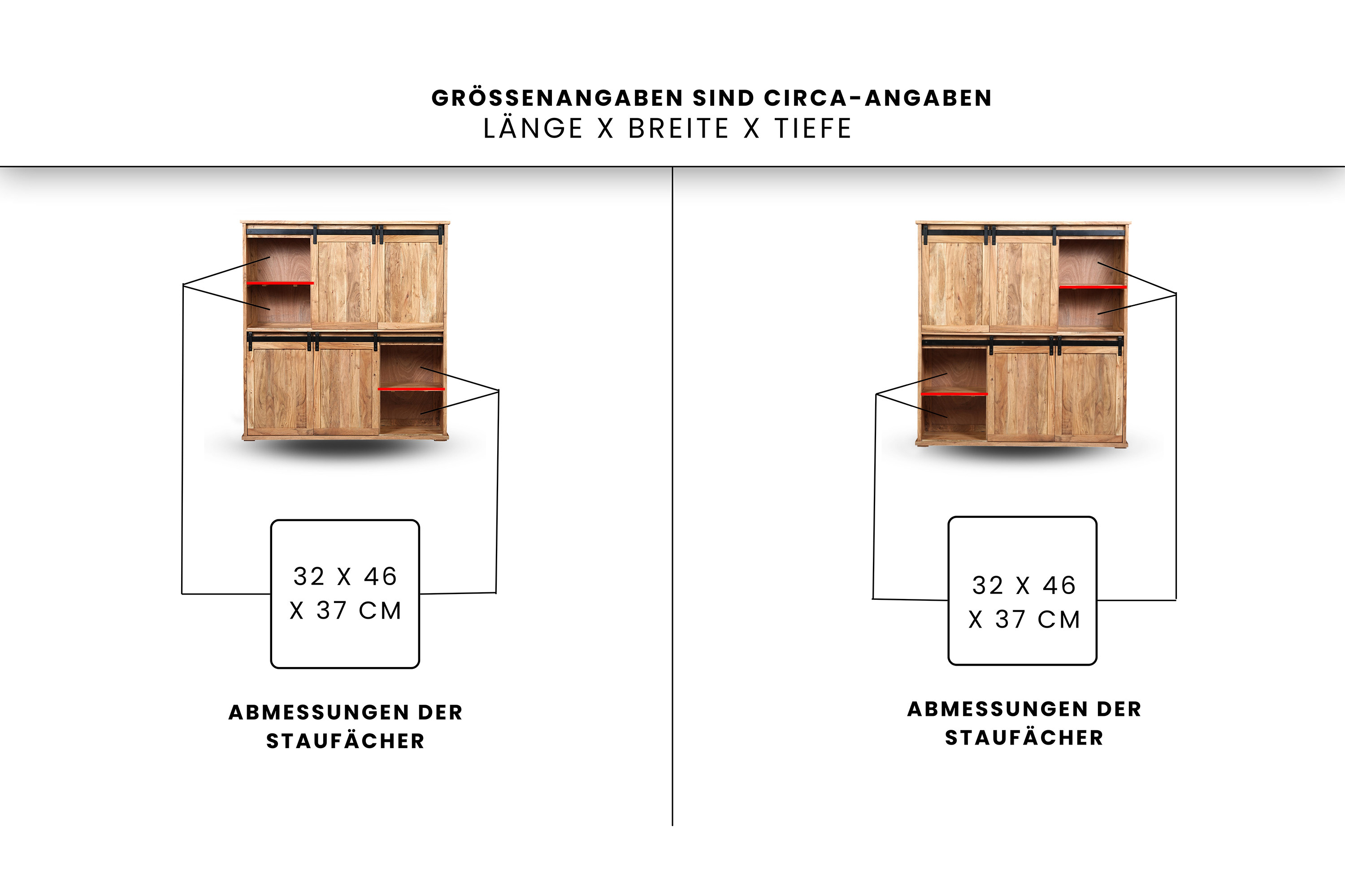 Highboard 150 x 160 x 45 cm Akazienholz massiv naturfarben ohne Baumkante LIAN 1