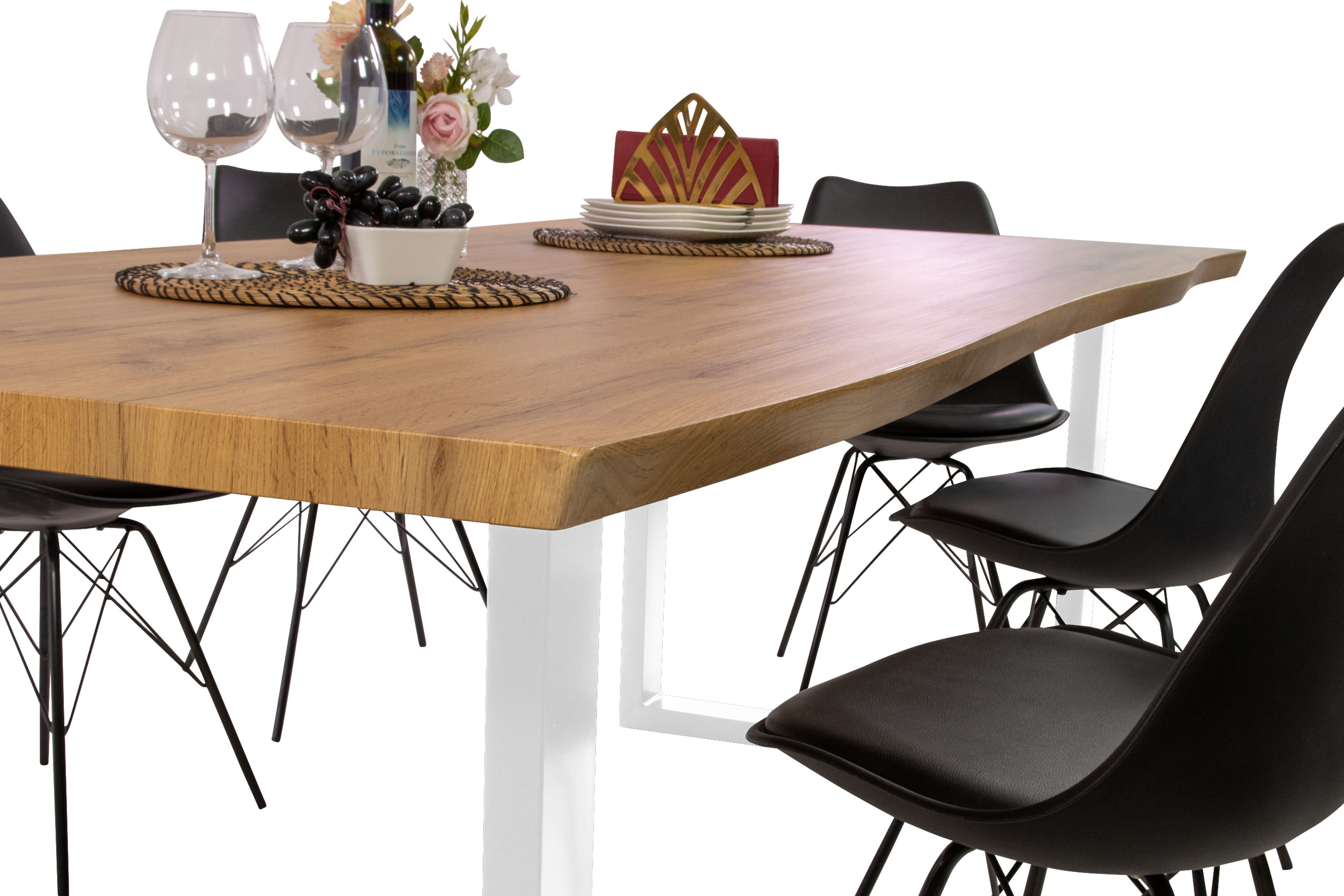 Esstisch Baumkante Holz-Optik Wildeiche 220 x 100 U-Gestell weiß JOSY Esstisch Baumkante Holz-Optik Wildeiche 220 x 100 U-Gestell weiß JOSY