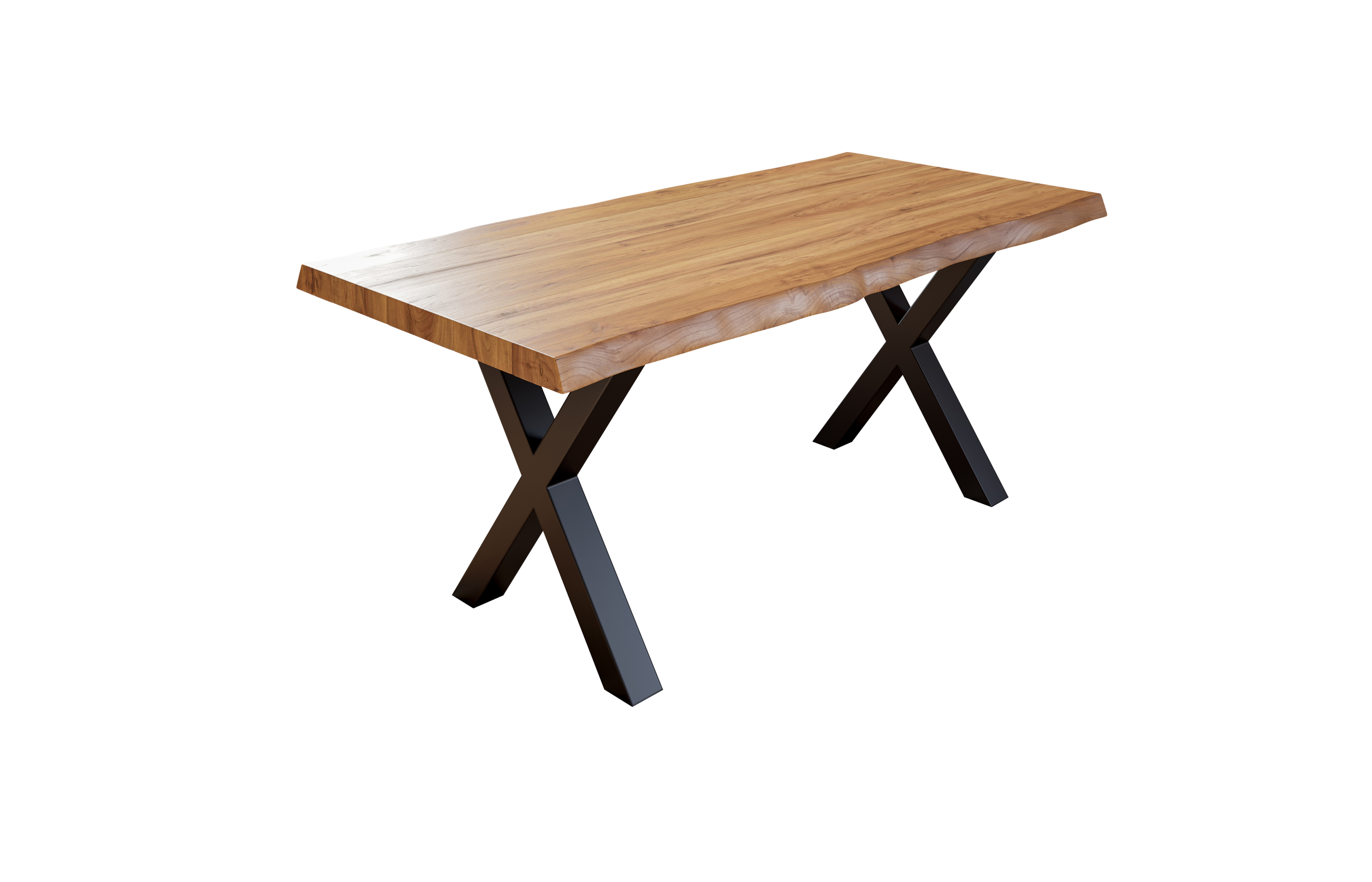  Esstisch Baumkante massiv Akazie natur 260 x 100 schwarz X-Gestell XEREZ