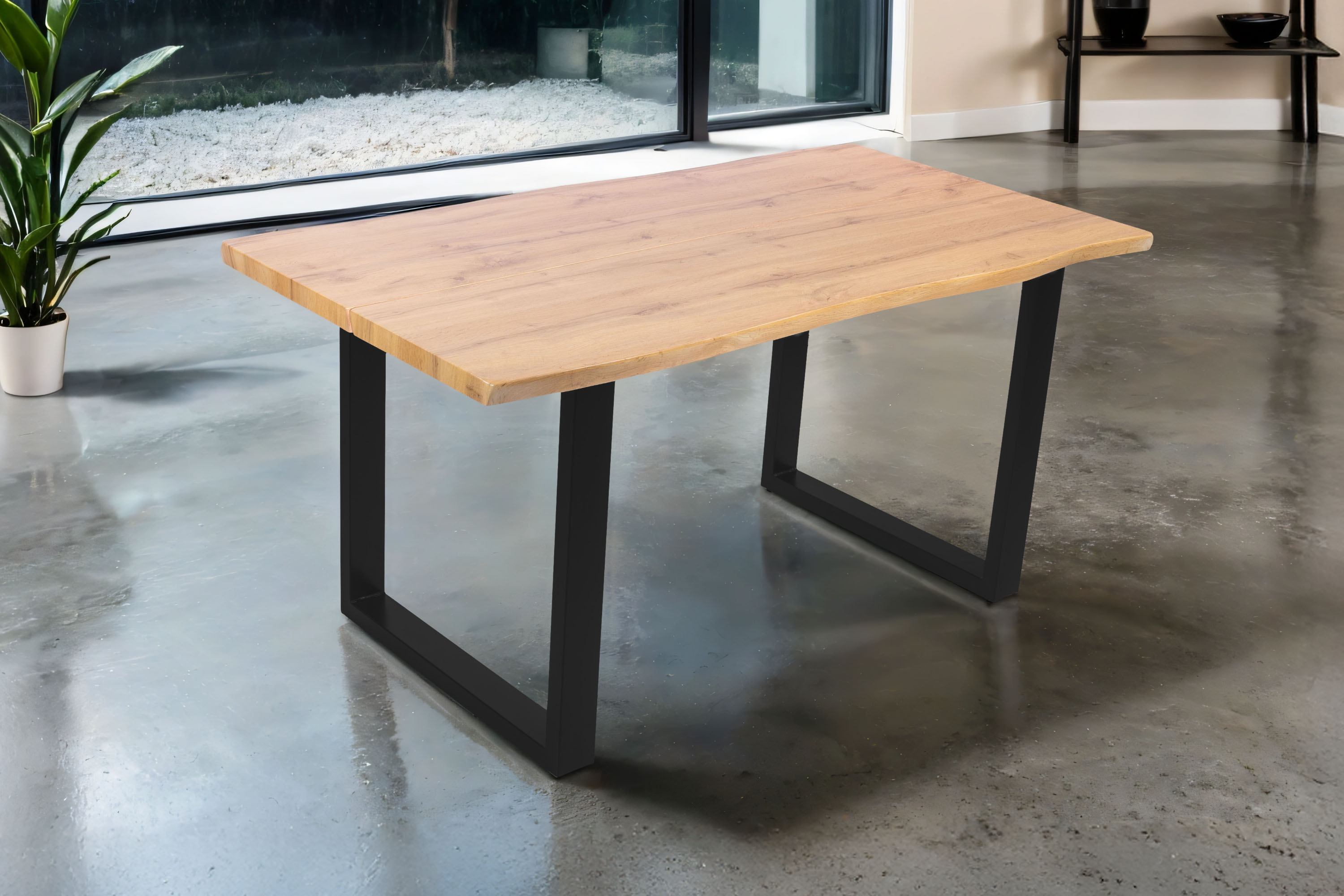 Esstisch Baumkante Holz-Optik Wildeiche 160 x 85 U-Gestell schwarz DUA