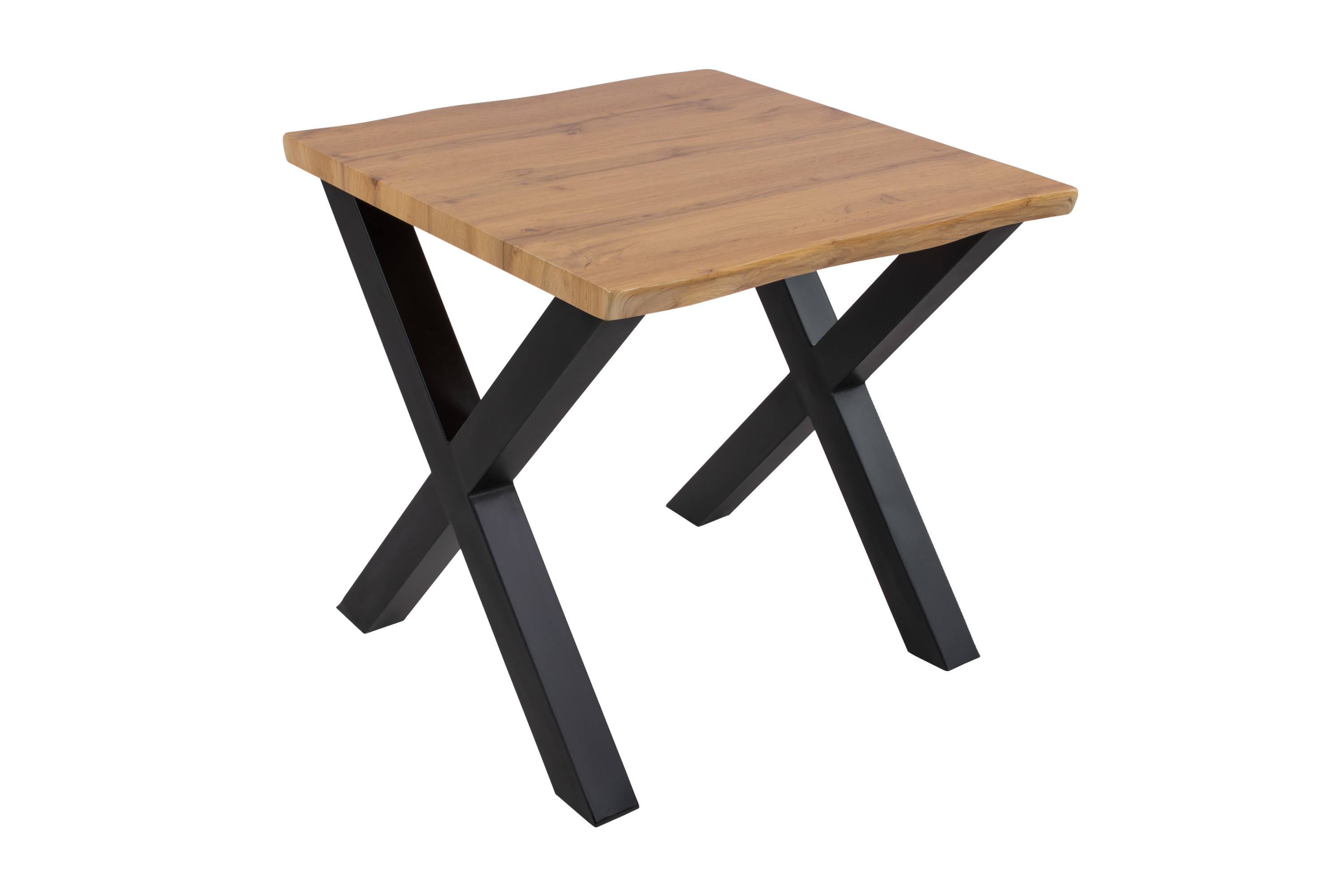 Esstisch Baumkante Holz-Optik Wildeiche 80 x 80 X-Gestell schwarz JOSY