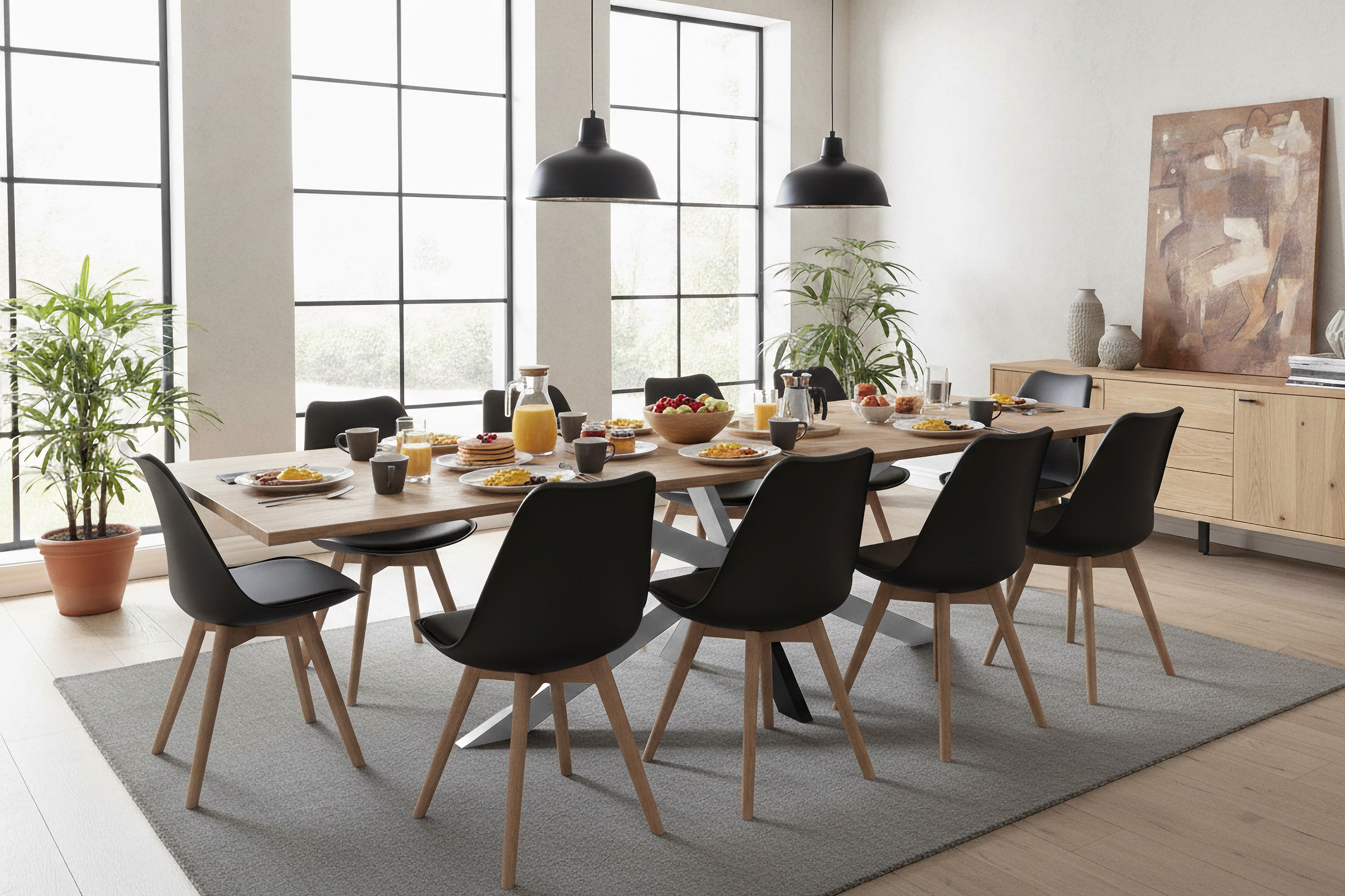 Esstisch Baumkante Akazie natur 220(320)x100 Ansteckplatten Spider-Gestell silber AVINO