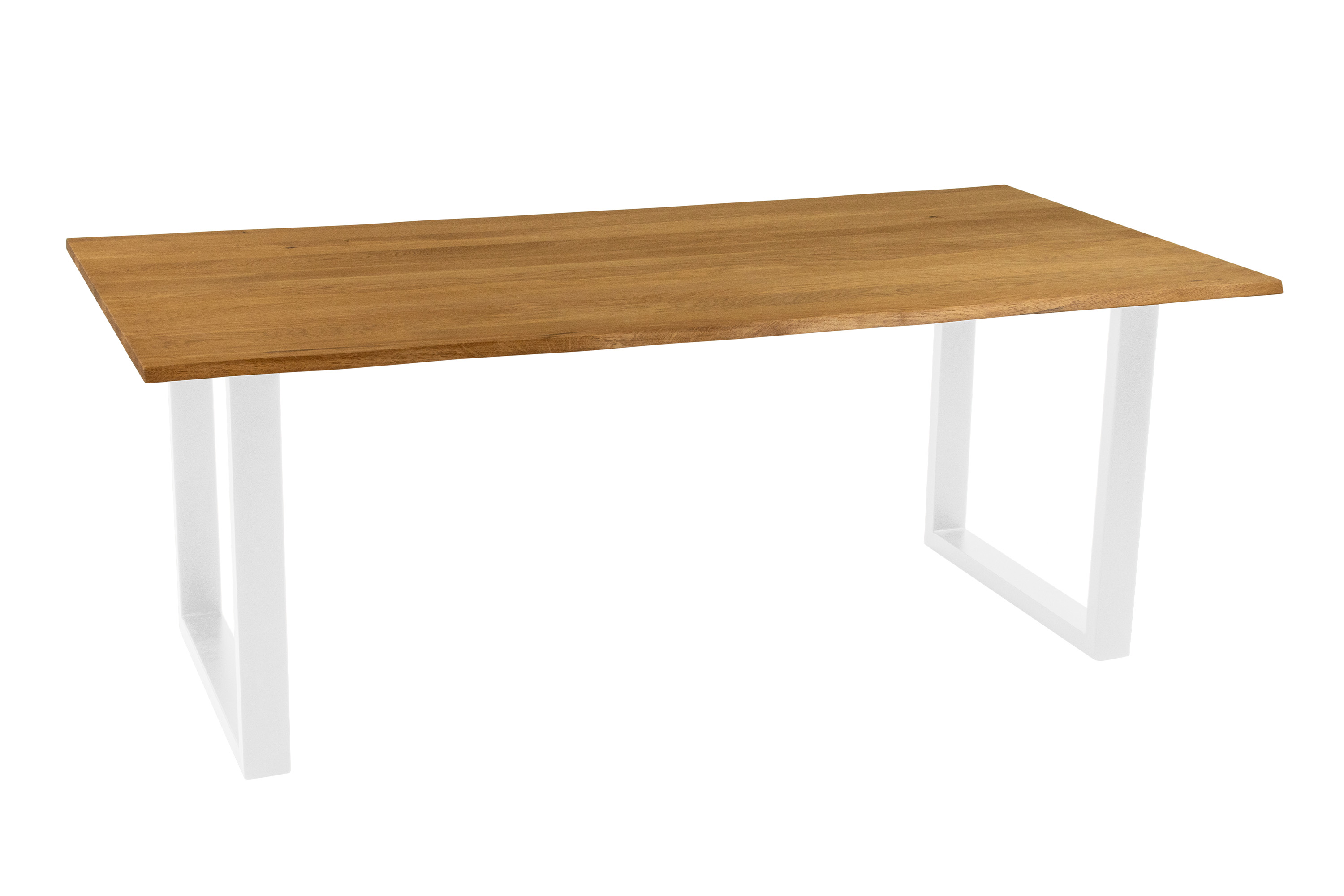 Esstisch Baumkante massiv Eiche geölt 200 x 100 cm U-Gestell weiß  SALVADOR