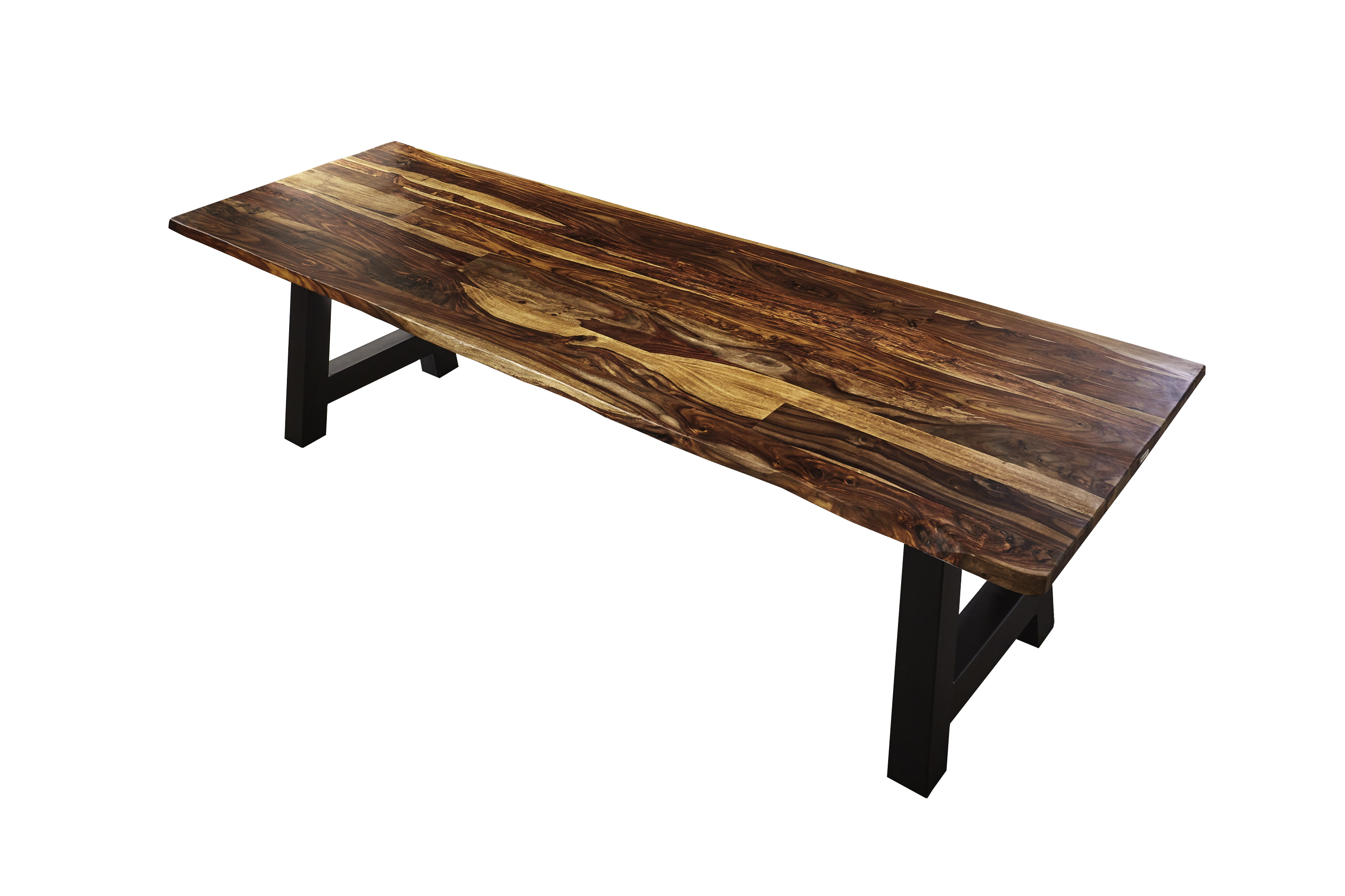 Baumkante Esstisch Sheesham shinafarben  300x100 A-Gestell schwarz Lotti