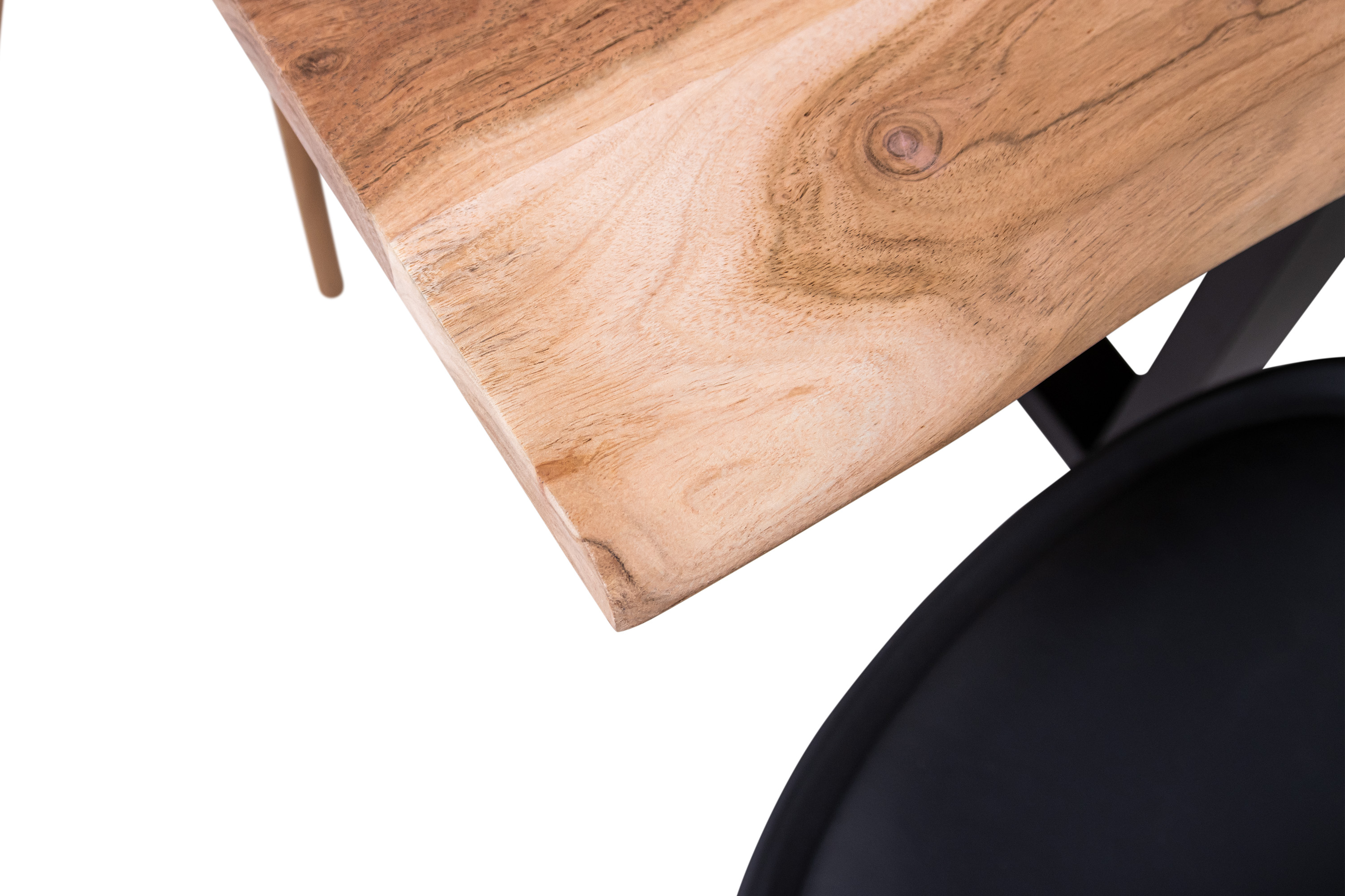 Esstisch Baumkante Akazie natur 140(220)x90 Ansteckplatten U-Gestell schwarz AVINO
