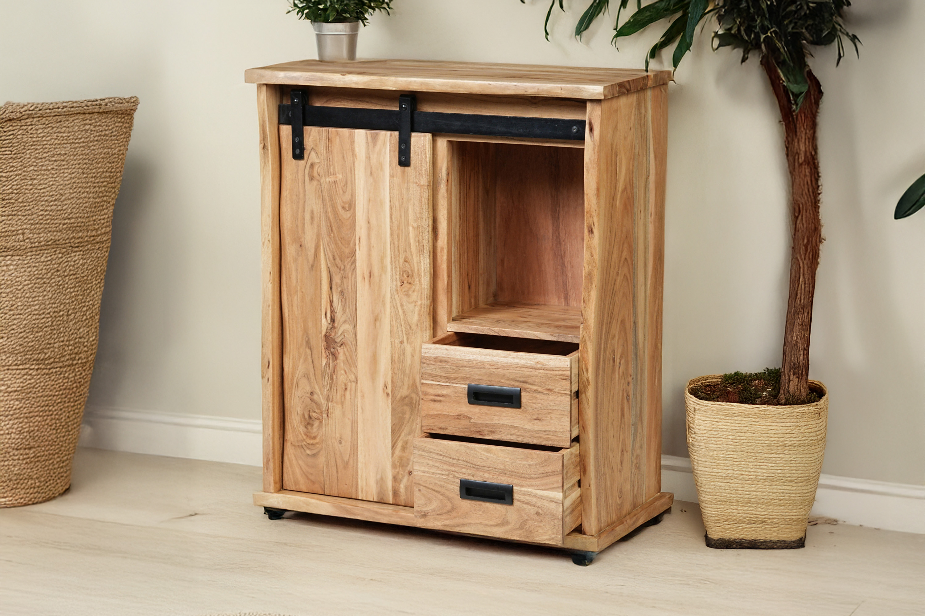 Sideboard Baumkante 75 x 36 x 90 cm Akazienholz massiv naturfarben LIAN III