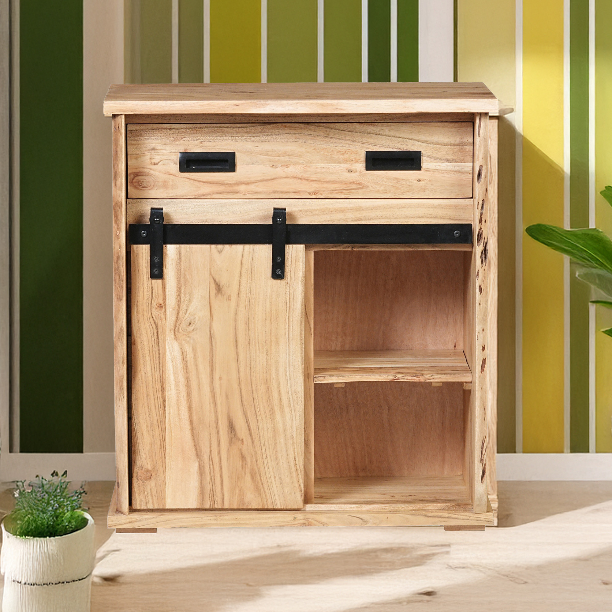 Sideboard Baumkante 75 x 35 x 85 cm Akazienholz massiv naturfarben LIAN VI
