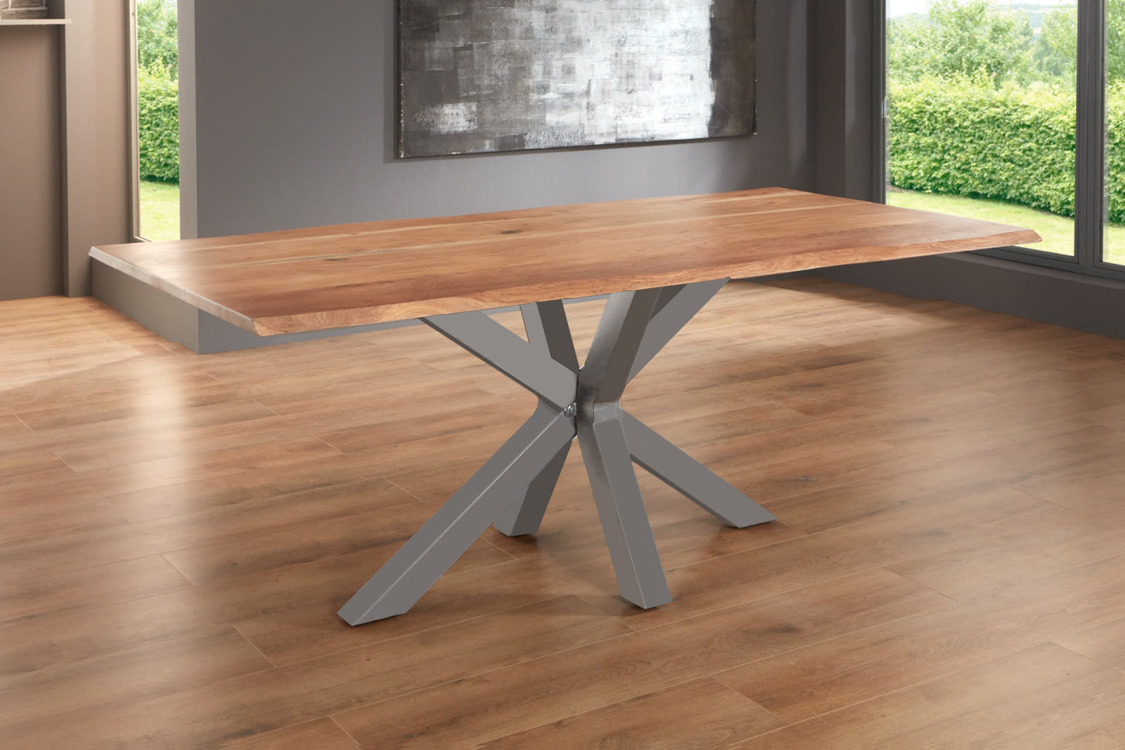 Esstisch Baumkante massiv Akazie natur 200 x 100 silber SPYRO Esstisch Baumkante massiv Akazie natur 200 x 100 silber SPYRO