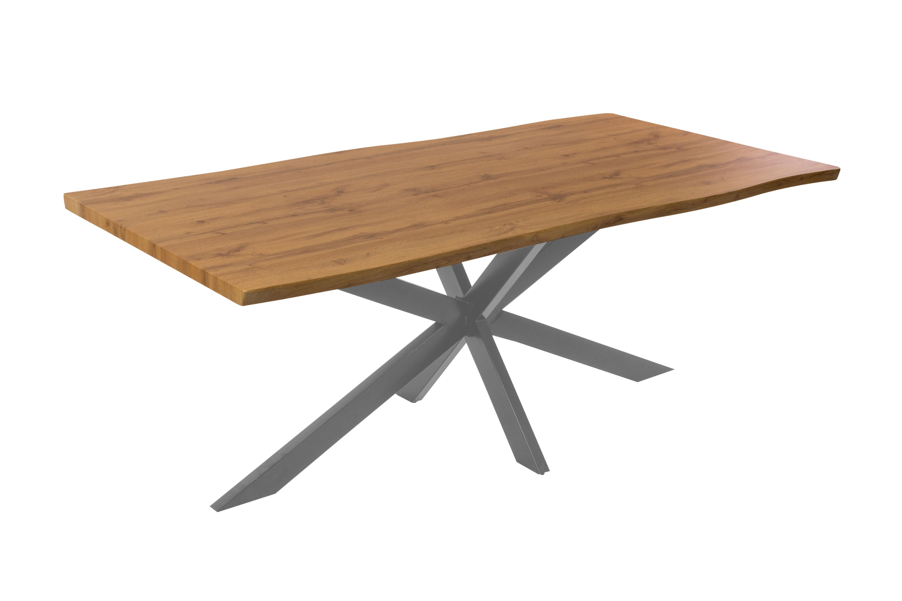 Esstisch Baumkante Holz-Optik Wildeiche 200 x 100 Spider-Gestell silber JOSY