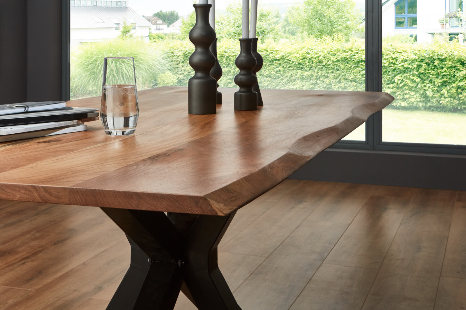  Esstisch Baumkante Akazie natur 200(300)x100 Ansteckplatten SPENCER