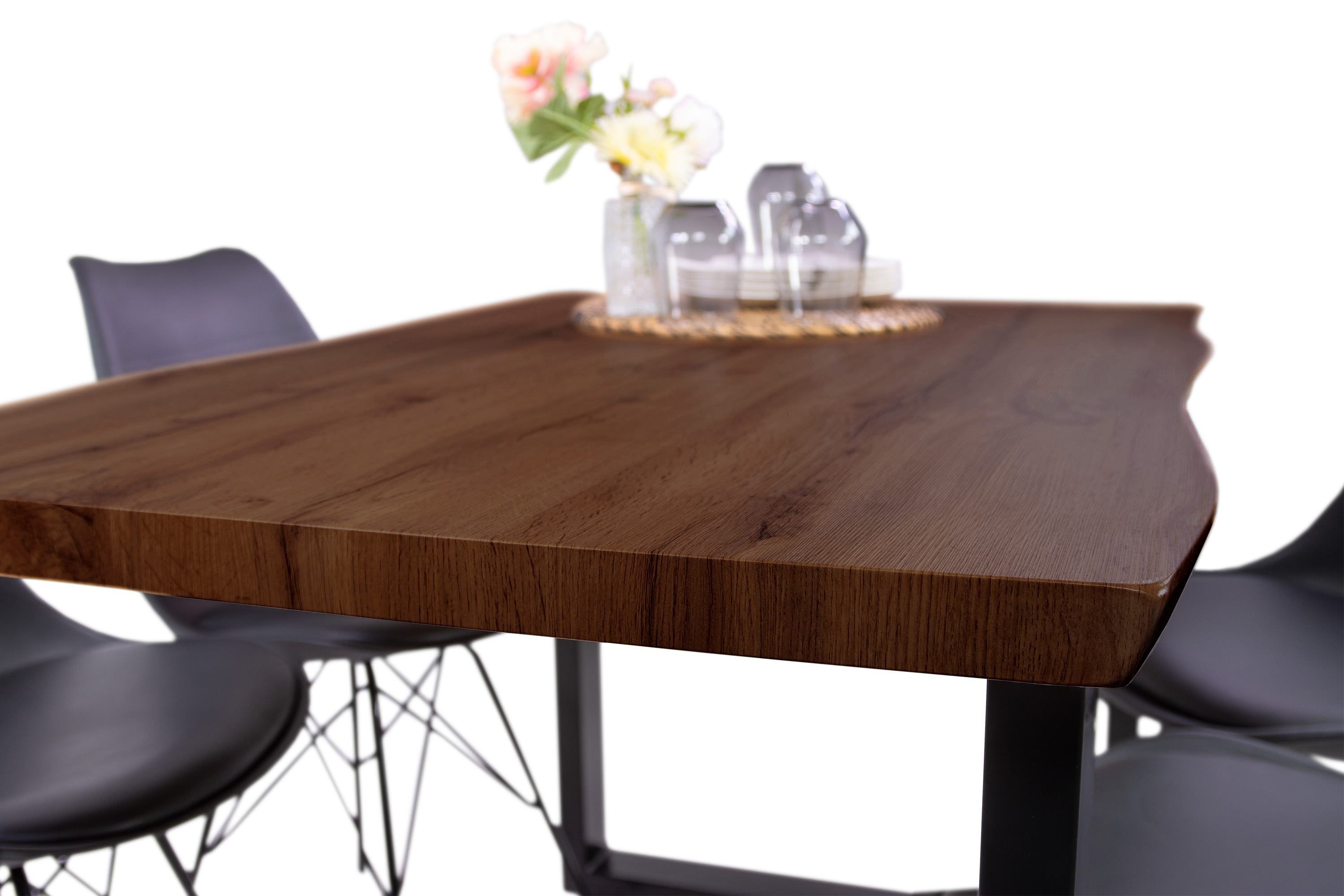 Esstisch Baumkante Holz-Optik Nussbaum 140 x 80 U-Gestell schwarz JOSY