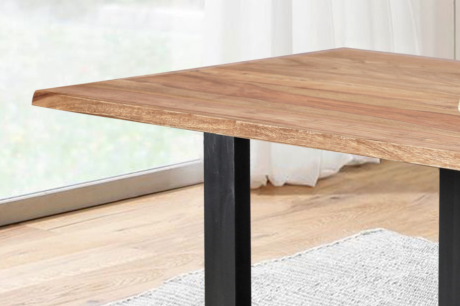 Baumkante Esstisch Sheesham naturbelassen 160 x 85 schwarz MAREK