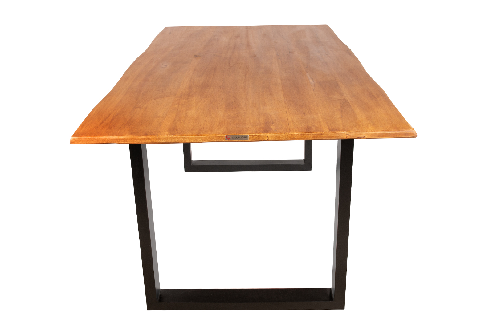 Baumkantentisch Hevea massiv eichefarben 140 x 80 cm U-Gestell schwarz MAILO