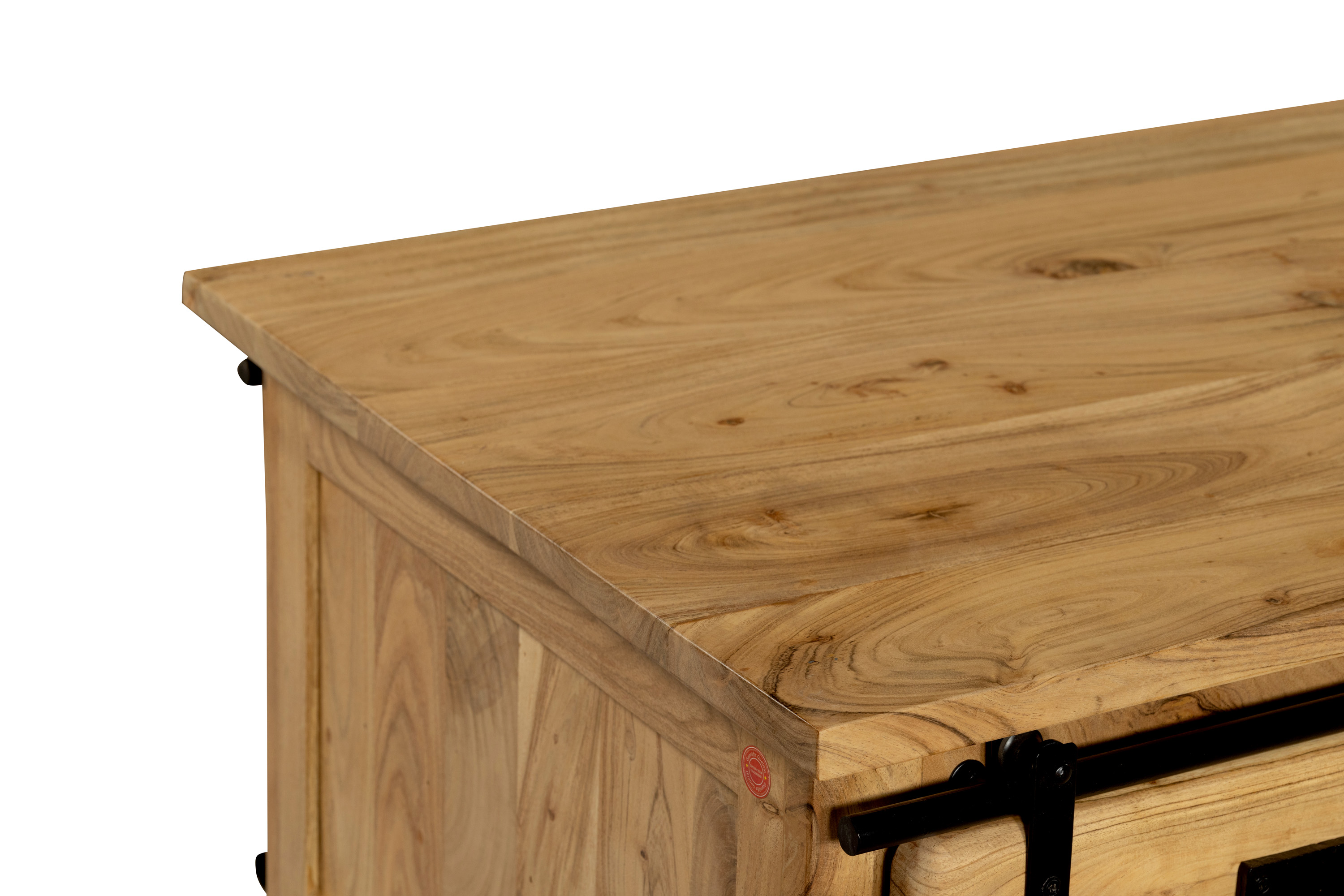 Couchtisch mit Schiebetür und 3 Fächern Akazie massiv 110 x 45 x 70 cm natur LIBRO