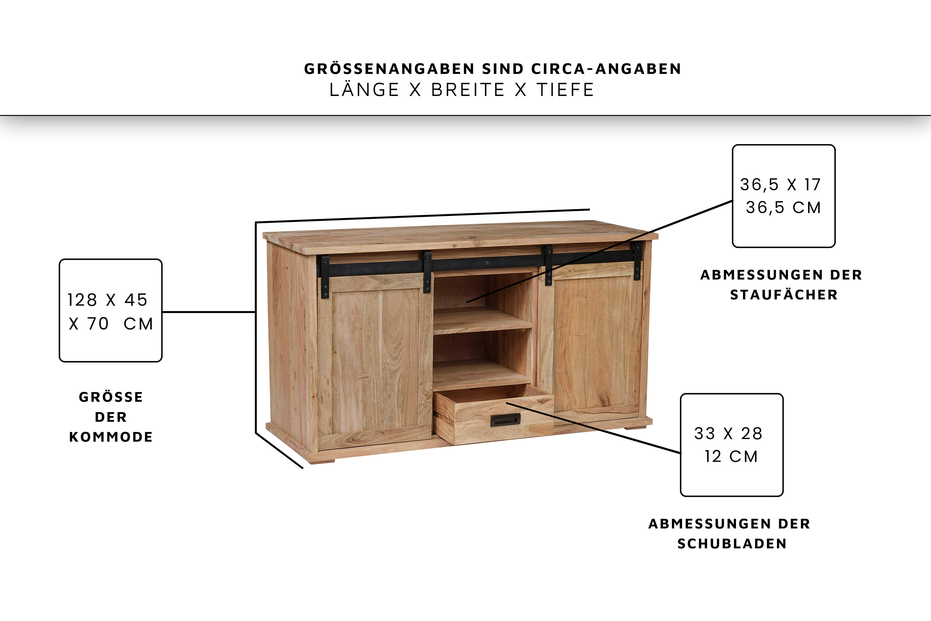 Lowboard 128 x 45 x 70 cm Akazienholz massiv naturfarben ohne Baumkante LIAN 4