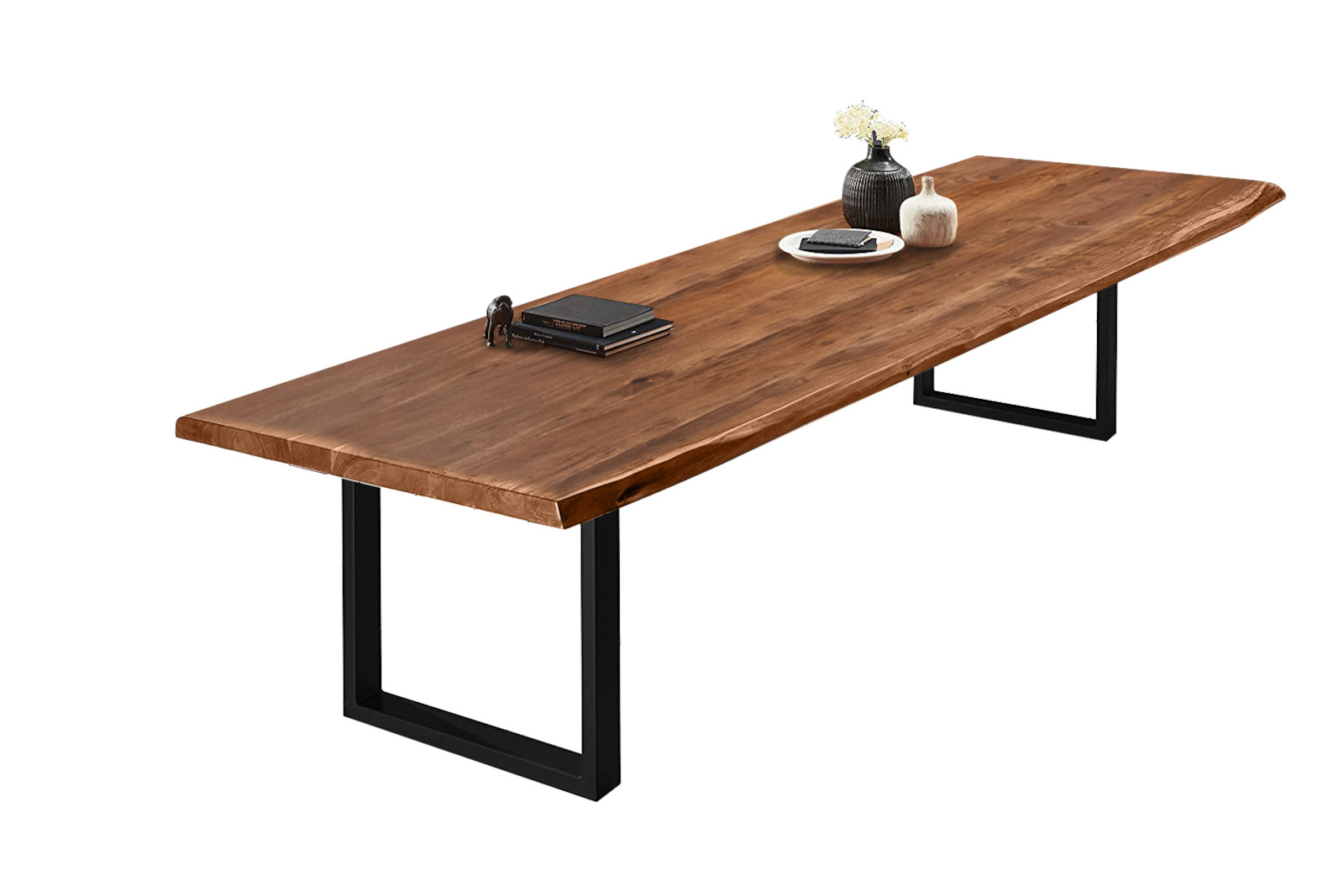  Esstisch Baumkante massiv Akazie nussbaumfarben 300 x 110 schwarz VALIN