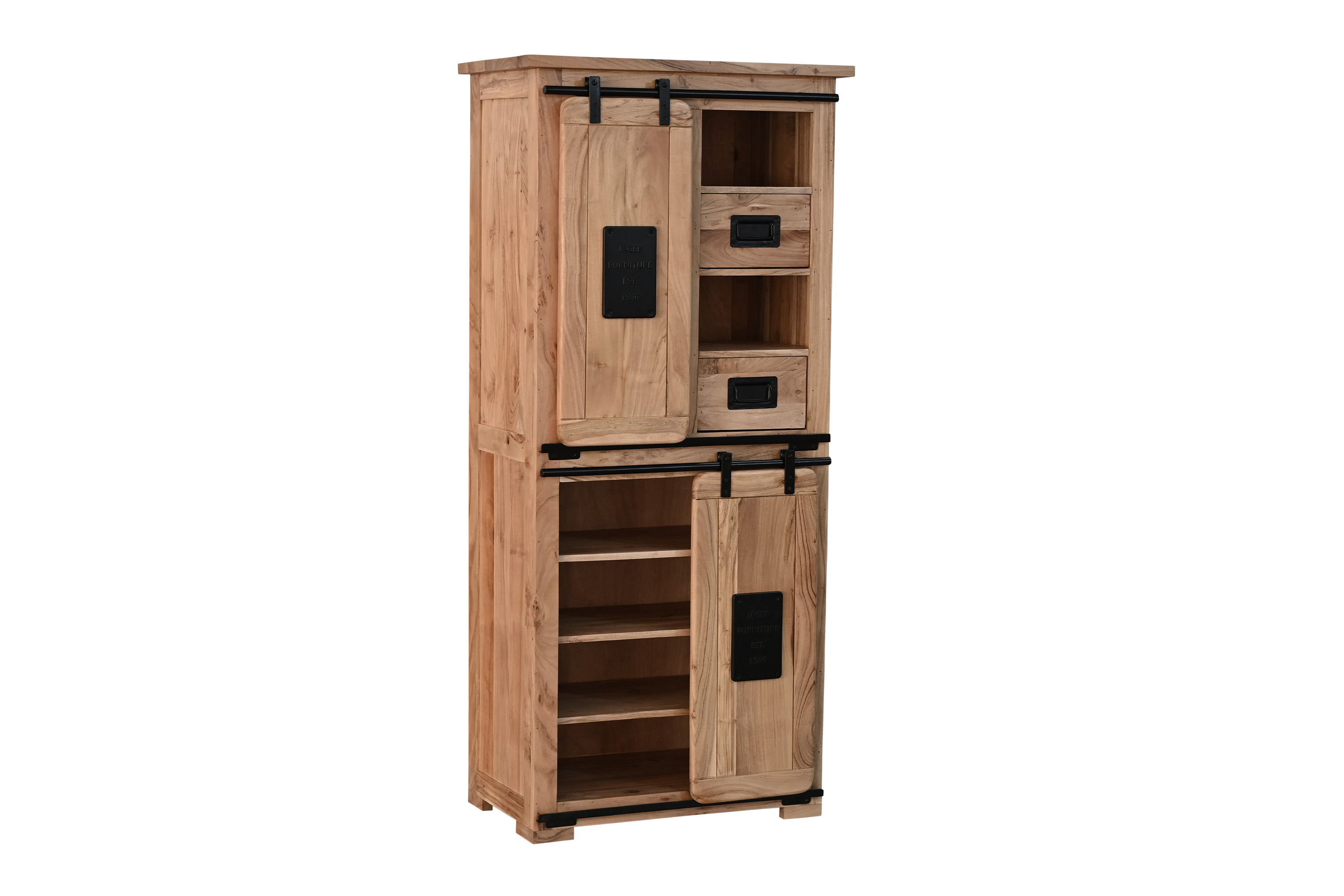 Highboard Vitrine Akazie massiv 80 x 45 x 175 cm naturfarben LIBRO