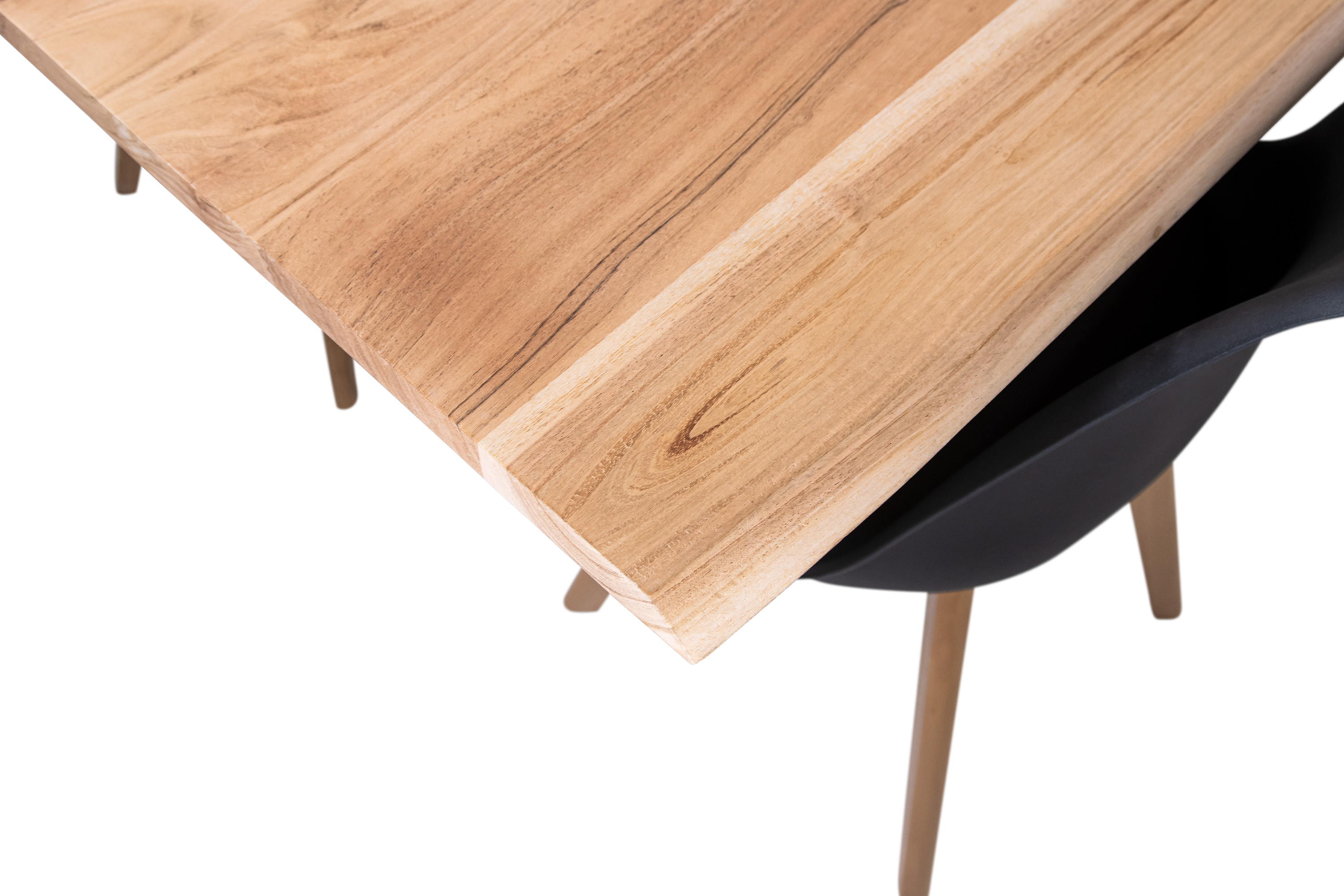 Esstisch Baumkante Akazie natur 220(320)x100 Ansteckplatten X-Gestell silber AVINO