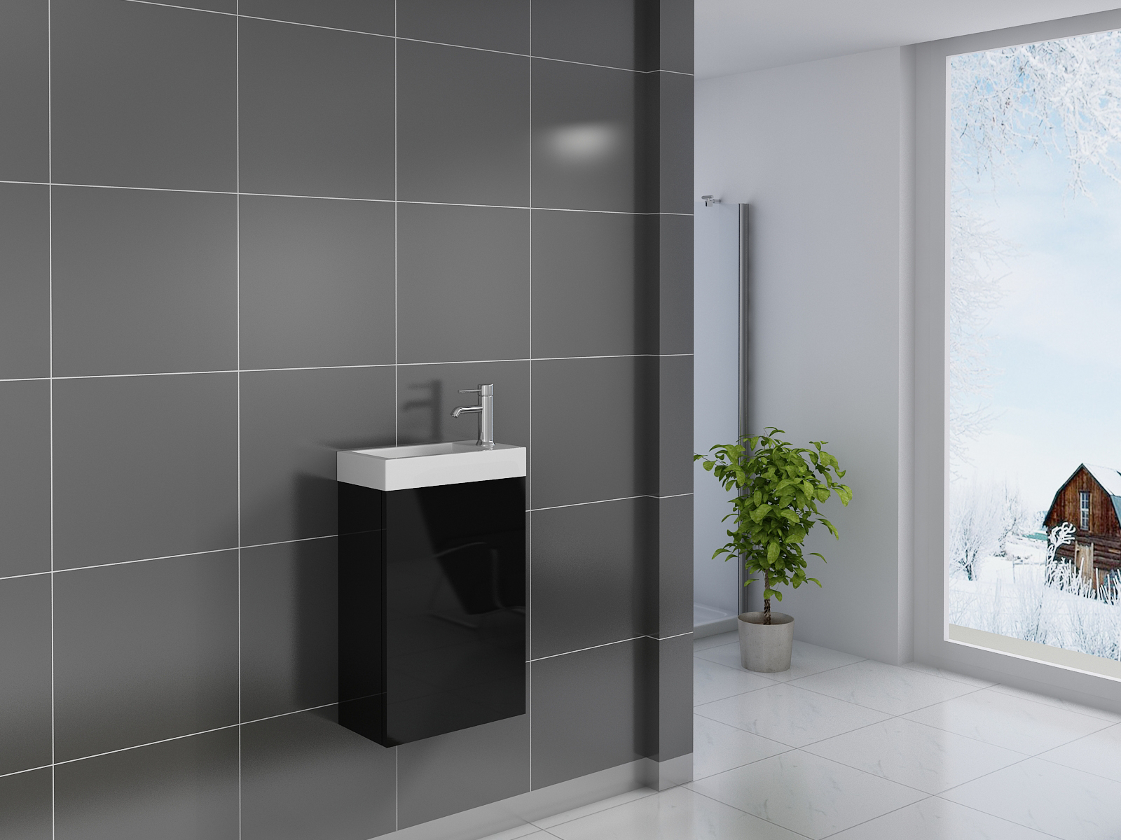 Gäste-WC Waschbecken 40 x 22 cm schwarz Vega