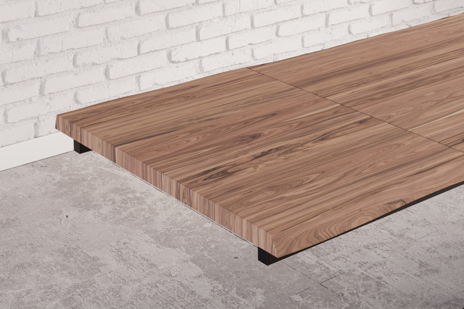Baumkantentisch Akazie stonefarben 200(300)x100 cm Ansteckplatten Spider-Gestell schwarz JANOSH
