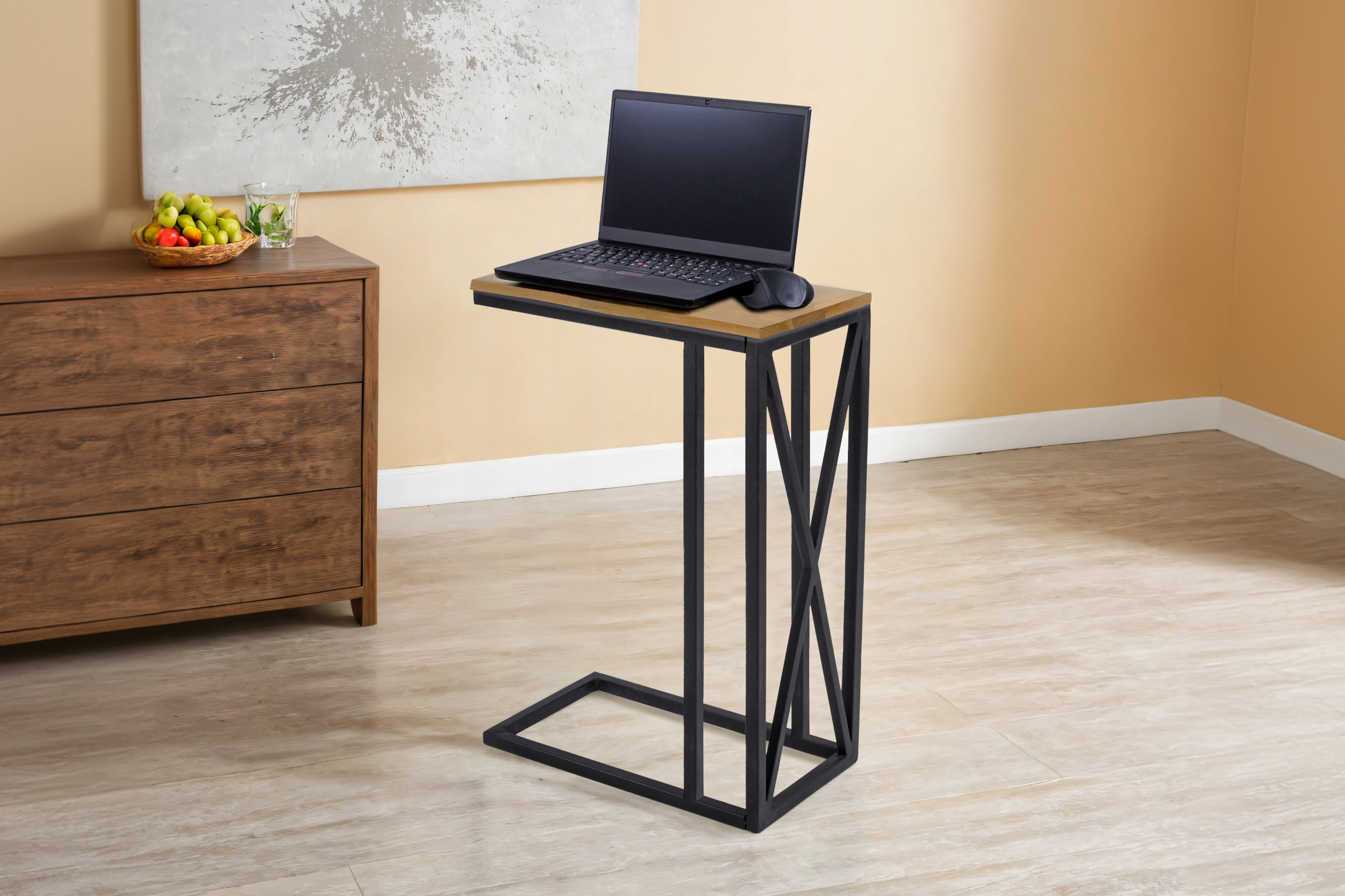 Beistelltisch Laptoptisch massiv natur 47,5x27x67,5 cm Akazie schwarz GRANADA