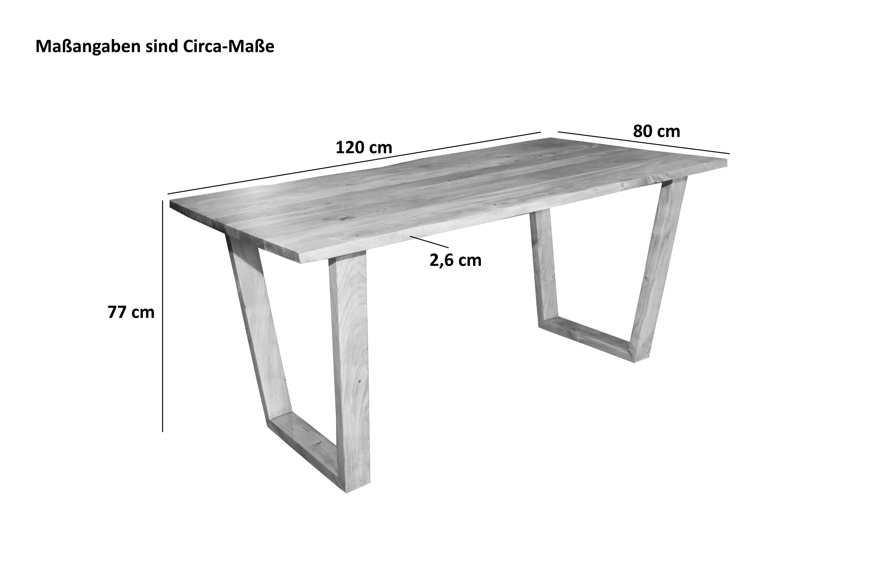 Esstisch Baumkante massiv Akazie natur 120 x 80 V-Holzgestell naturfarben GIRONA