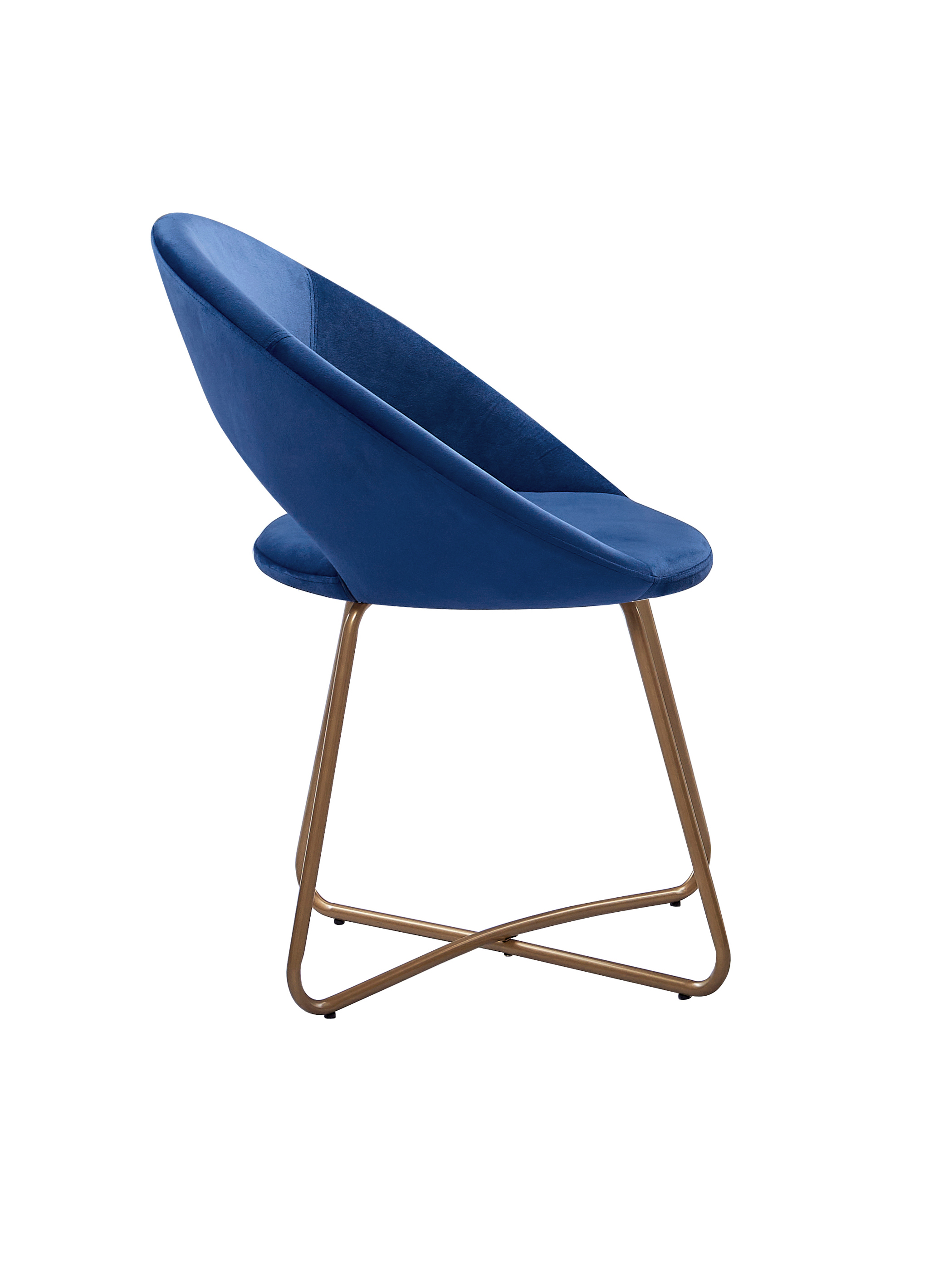  Schalenstuhl Samtbezug blau Gestell gold LENNY