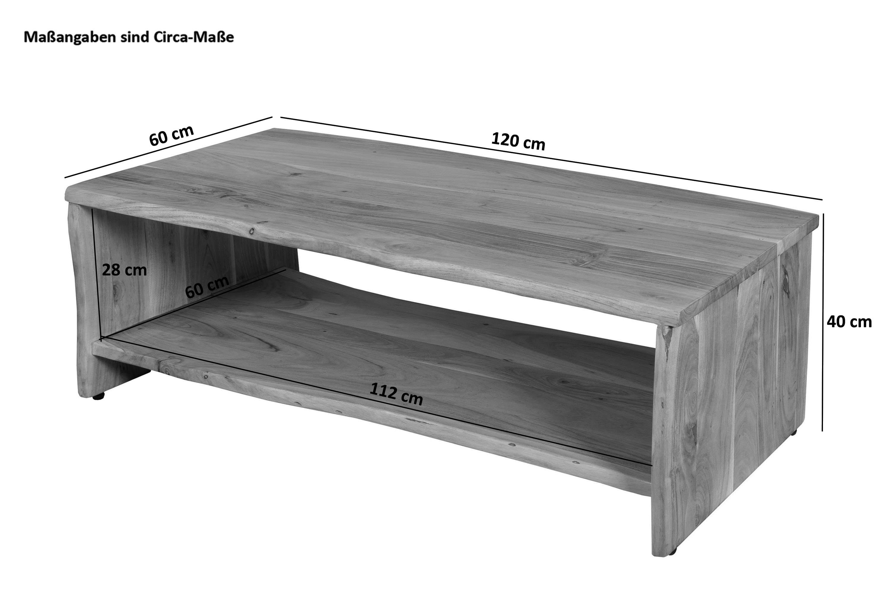 Couchtisch mit Ablage Akazie massiv 120 x 60 x 40 cm nussbaumfarben DAHLIA