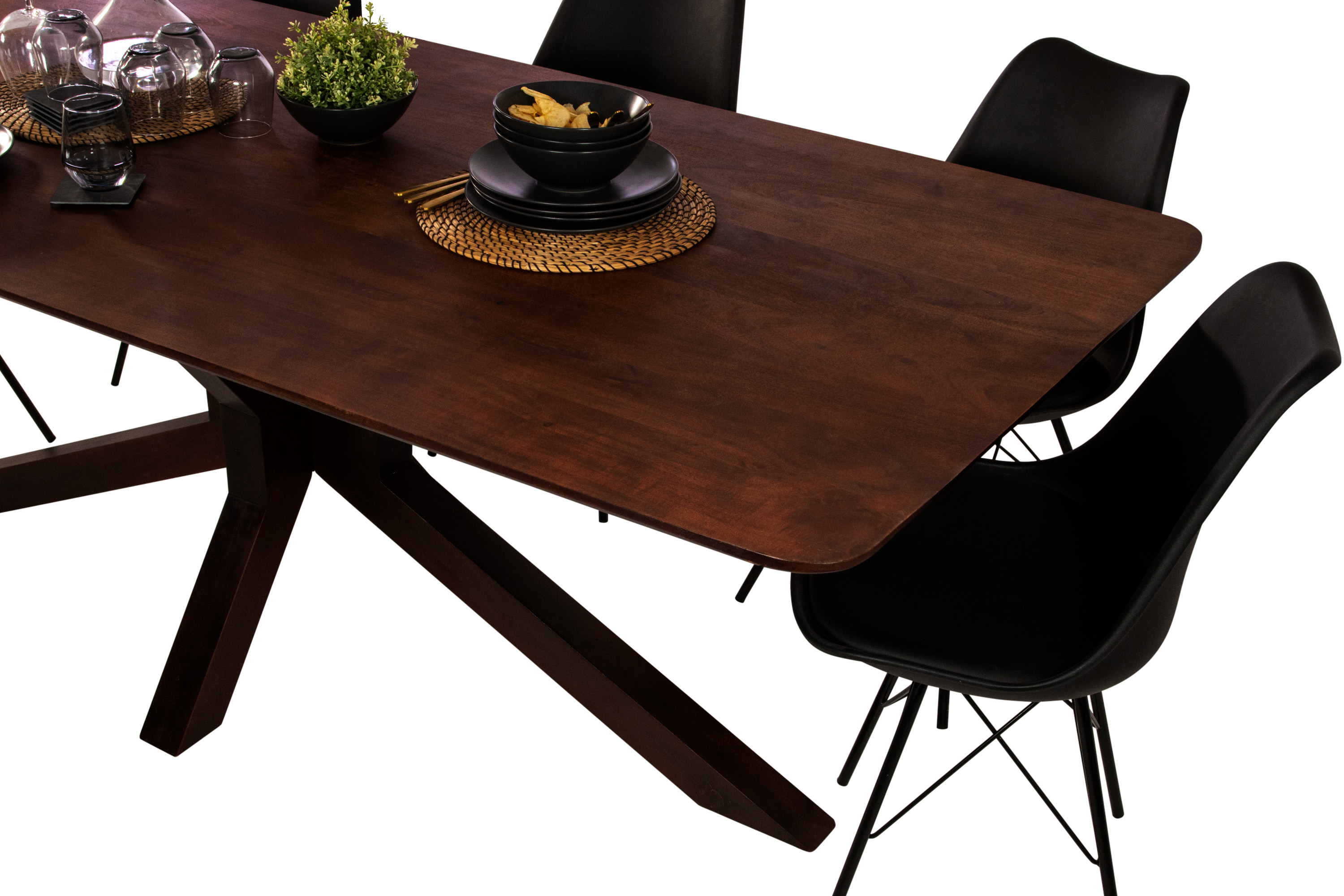 Esstisch 240 x 100 cm Akazie massiv kastanienfarben Schweizer Kante Spider-Gestell Holz kastanie ROBERTO