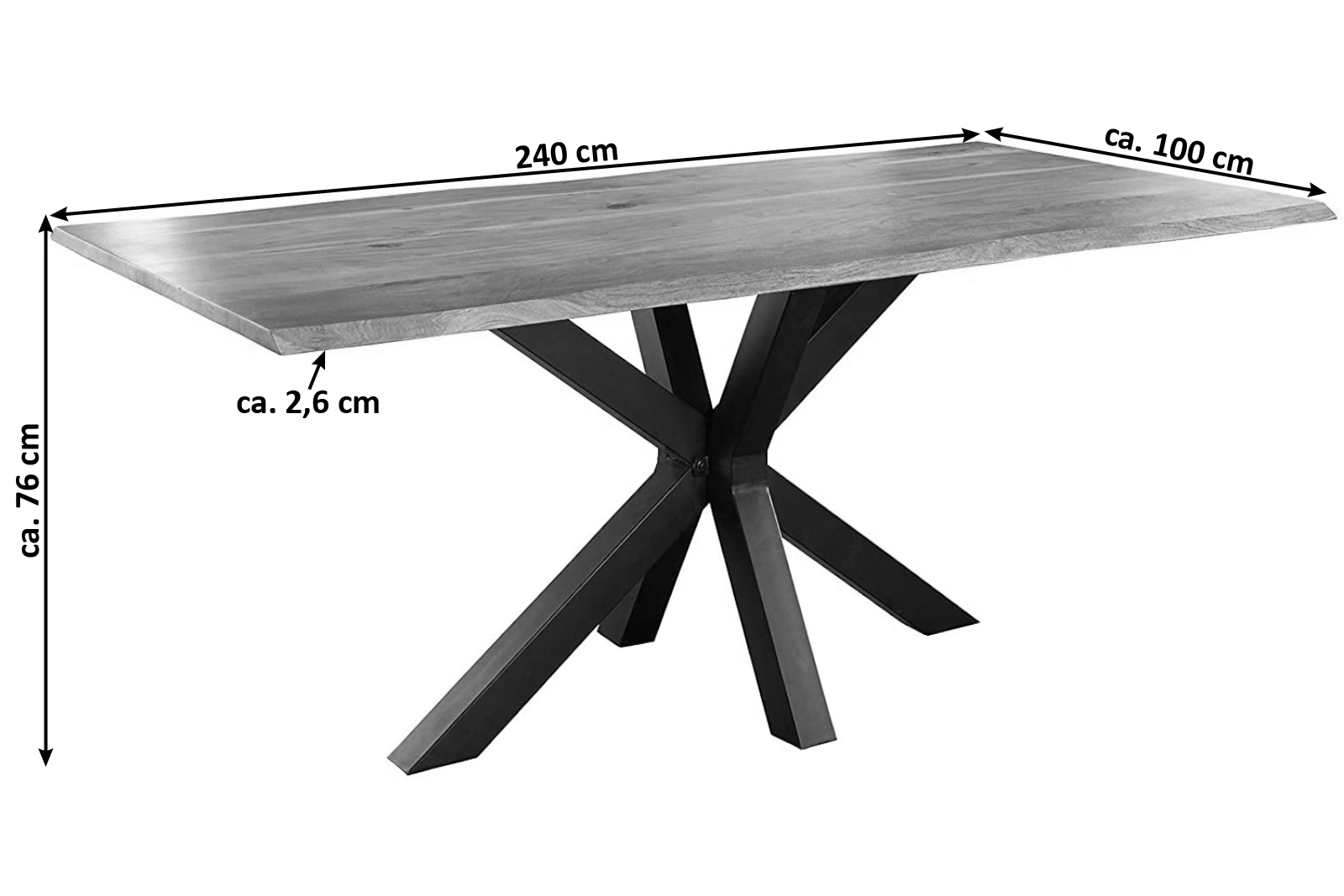Esstisch Baumkante massiv Akazie natur 240 x 100 schwarz SPYRO Esstisch Baumkante massiv Akazie natur 240 x 100 schwarz SPYRO