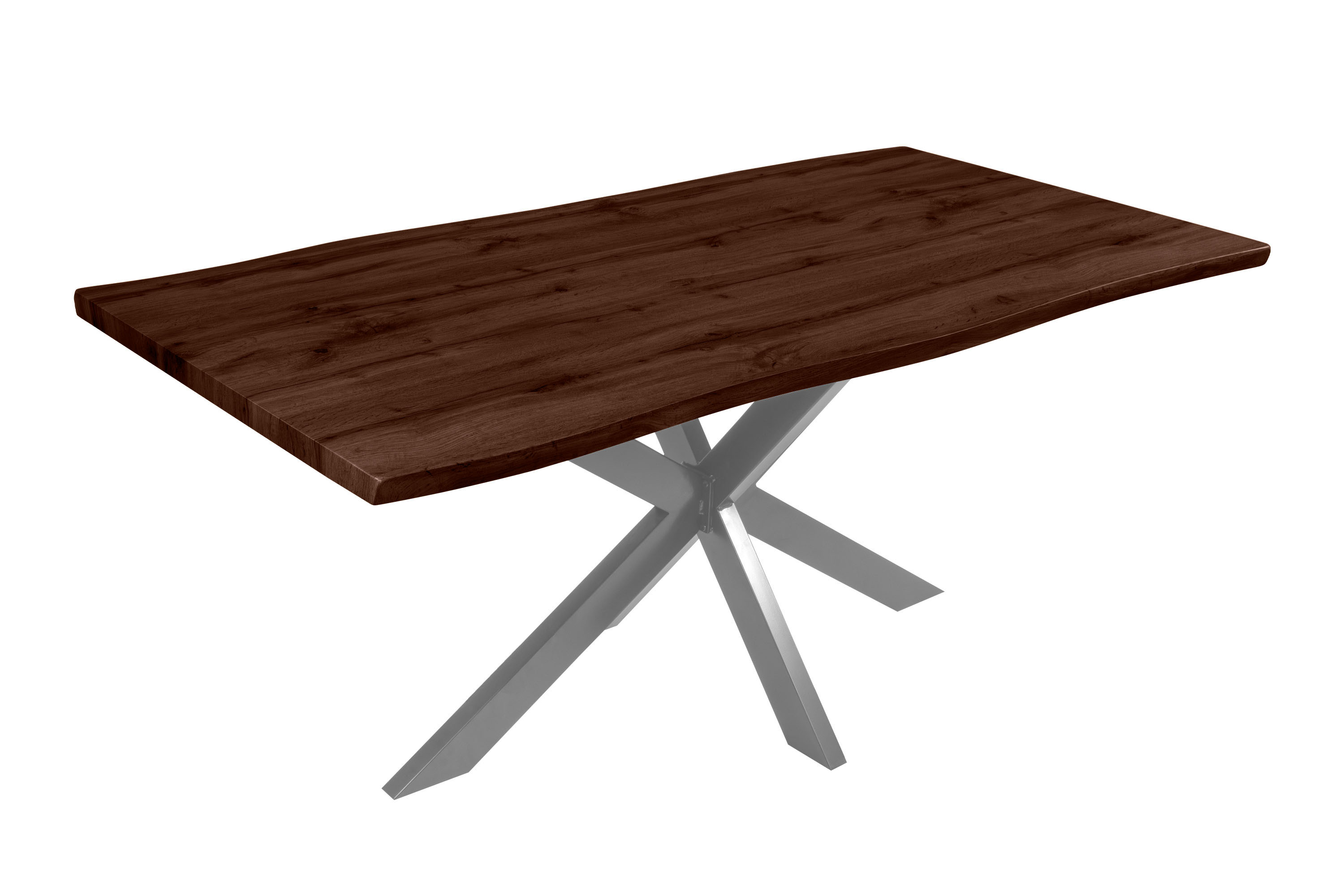 Esstisch Baumkante Holz-Optik Nussbaum 180 x 90 Spider-Gestell silber JOSY