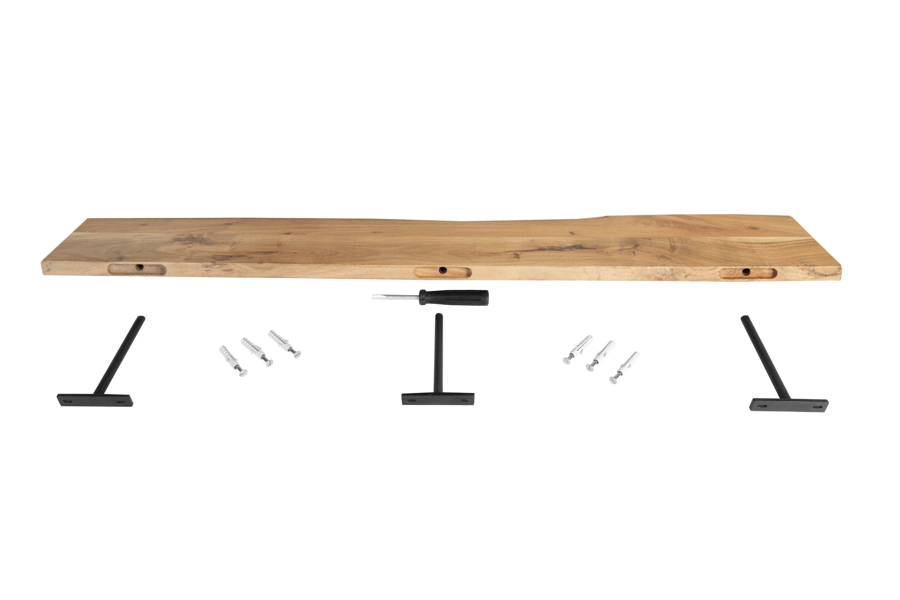 Steckboard mit Baumkante Wandregal Akazie massiv naturfarben lackiert 100 x 20 Amanda