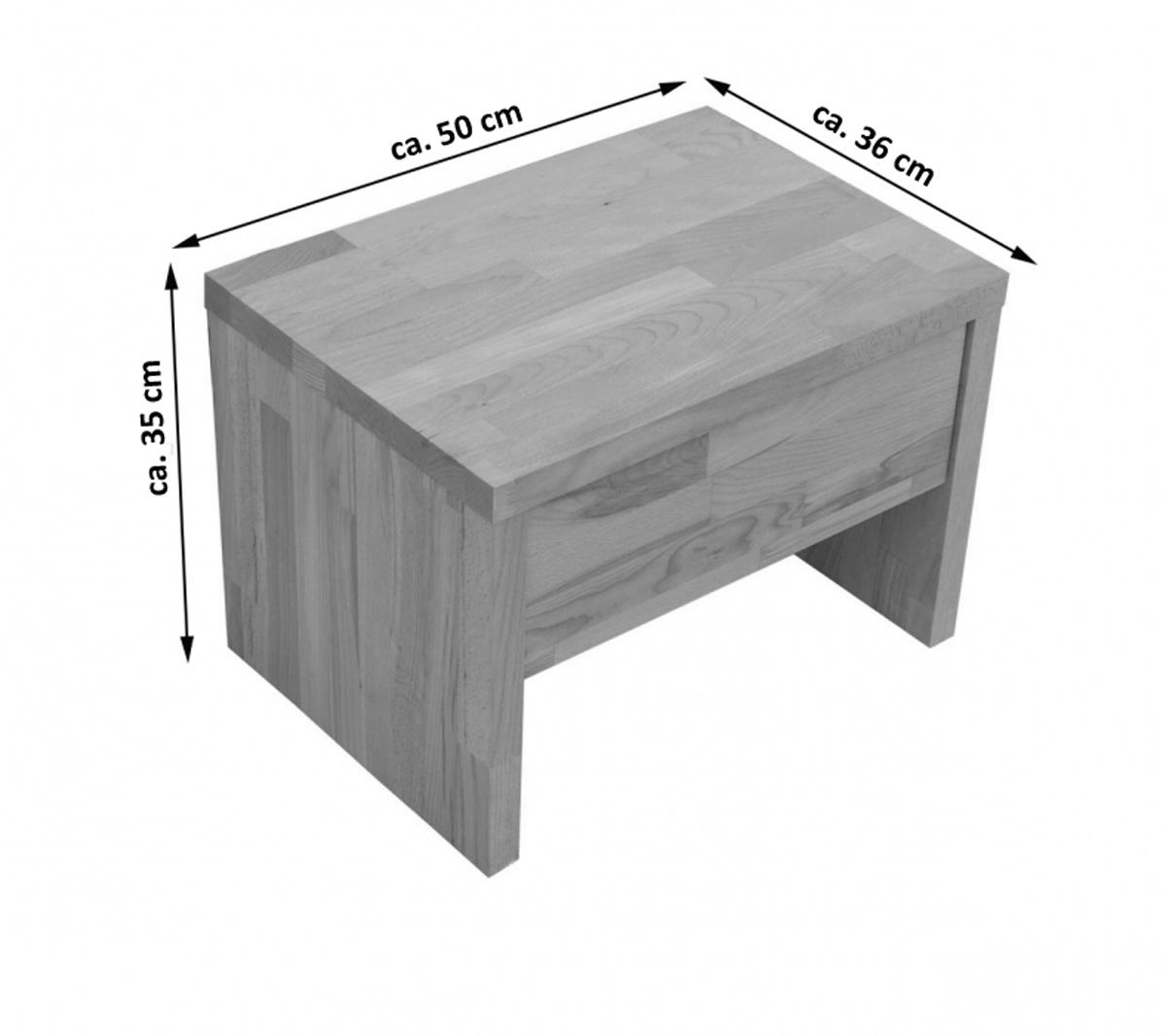  Nachttisch 50 x 36 cm Massivholz Kernbuche wenge mit Schublage und Ablage BEN