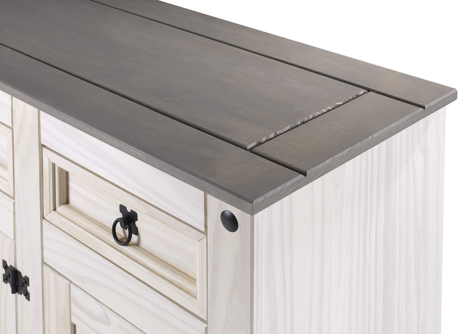  Sideboard Kommode 91,5 x 83,5 x 43 cm Pinienholz weiß grau lasiert MEXICO