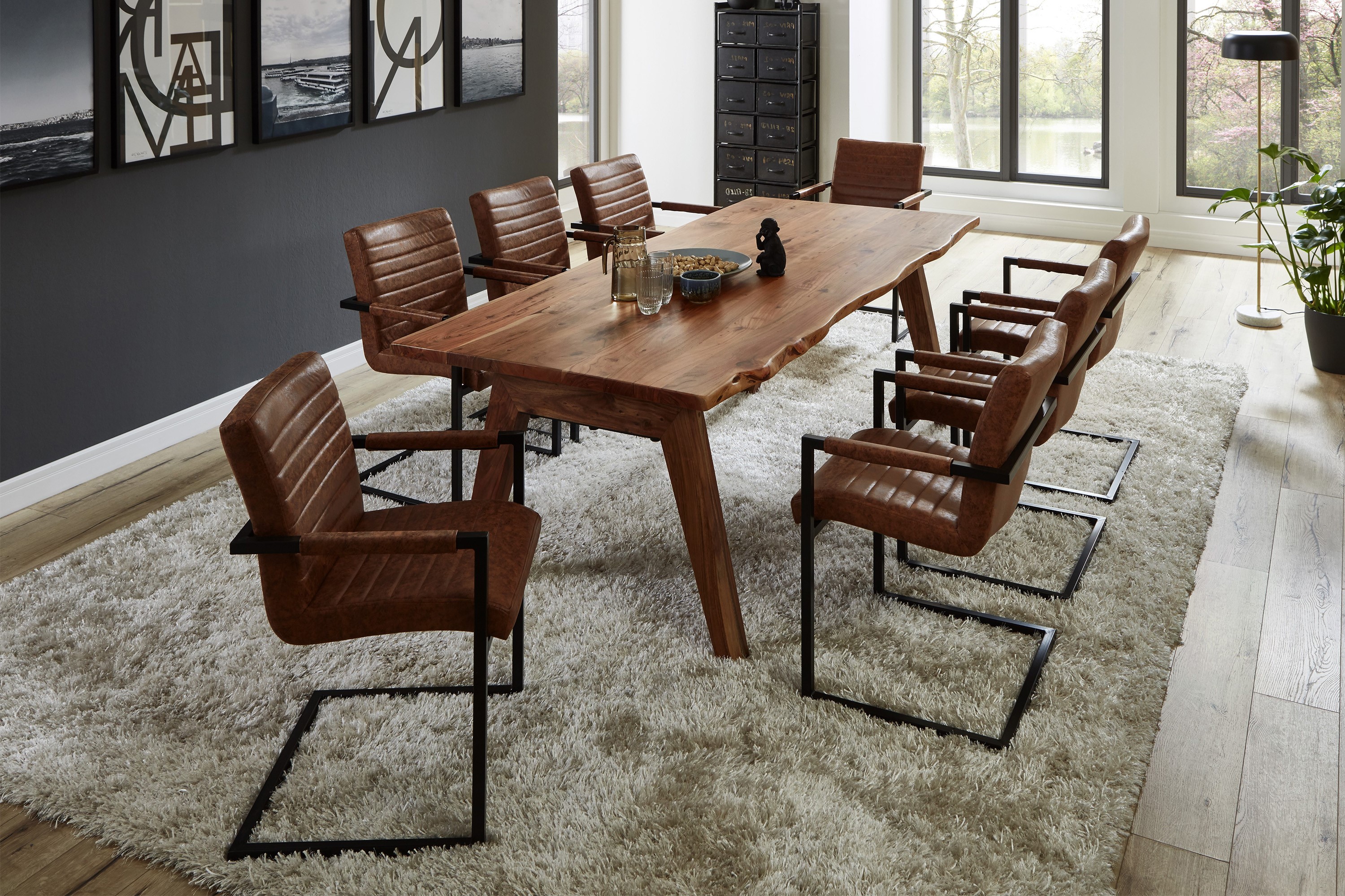 Esstisch Baumkante massiv Akazie nuss 160 x 85 A-Holzgestell nussbaumfarben NELE