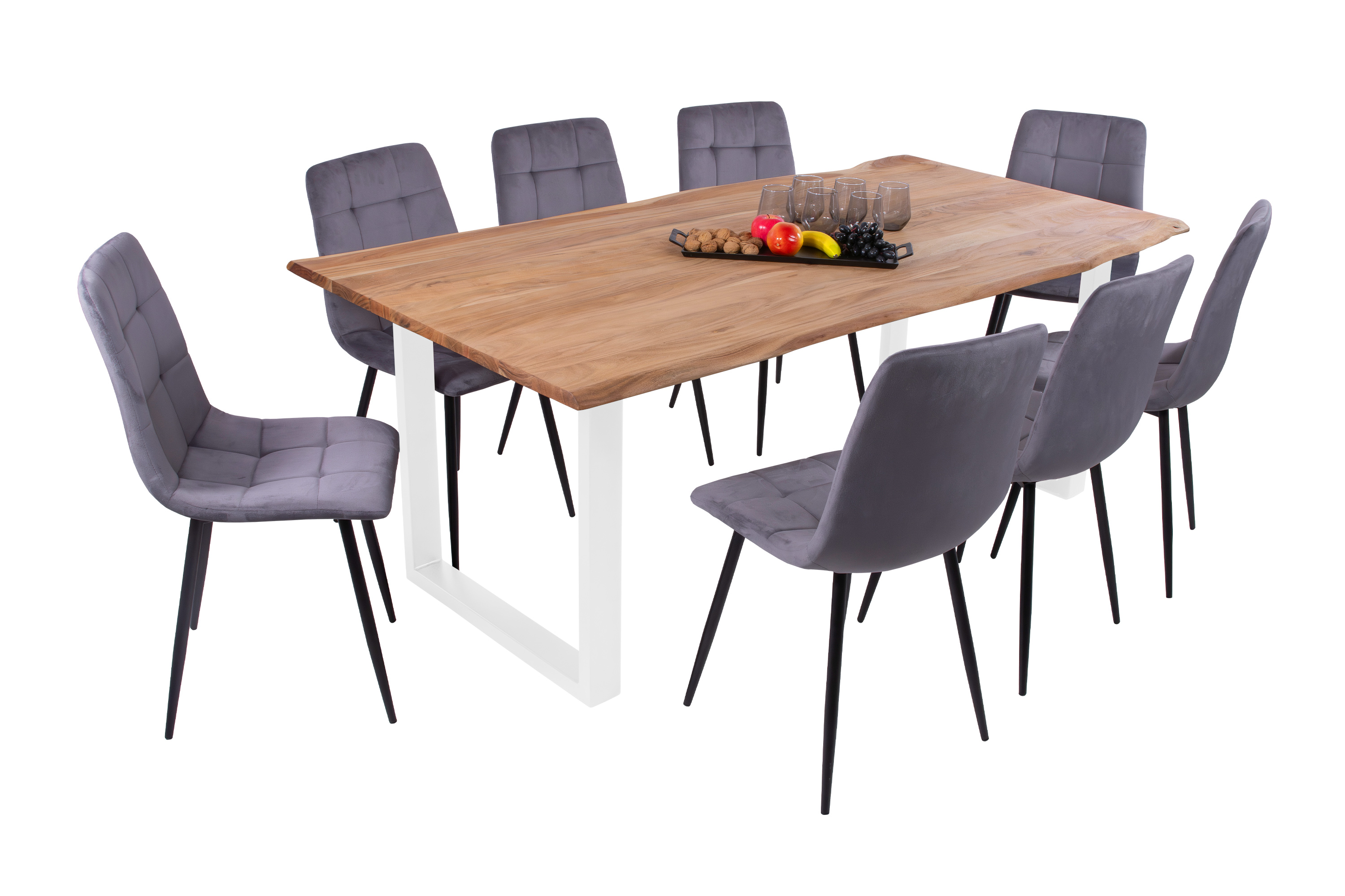 Esstisch Baumkante massiv Akazie eichefarben 240 x 100 cm weiß DEREK