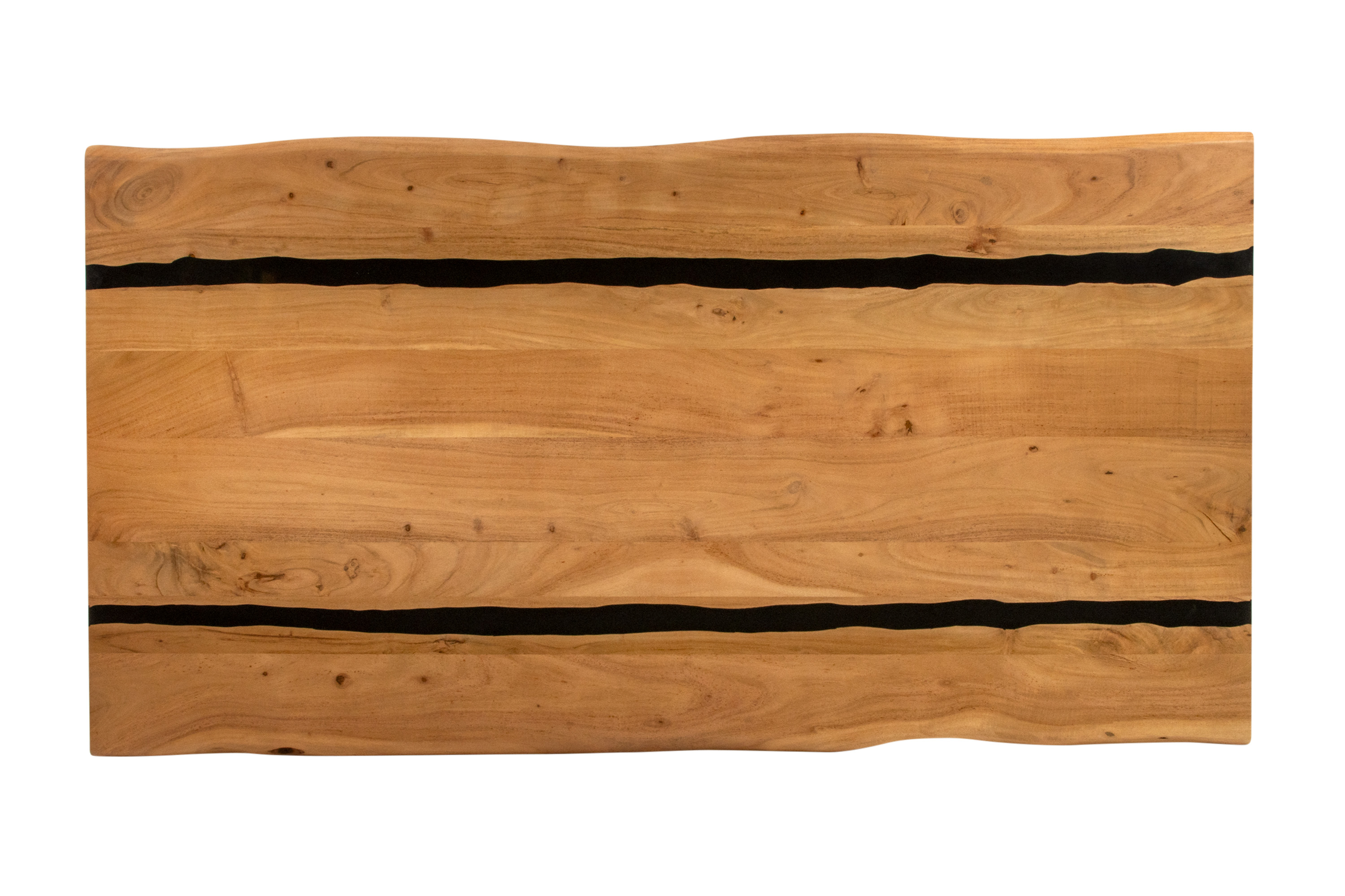 Esstisch 180 x 90 cm Akazie massiv natur mit schwarzen Resin-Adern X-Gestell schwarz PETER