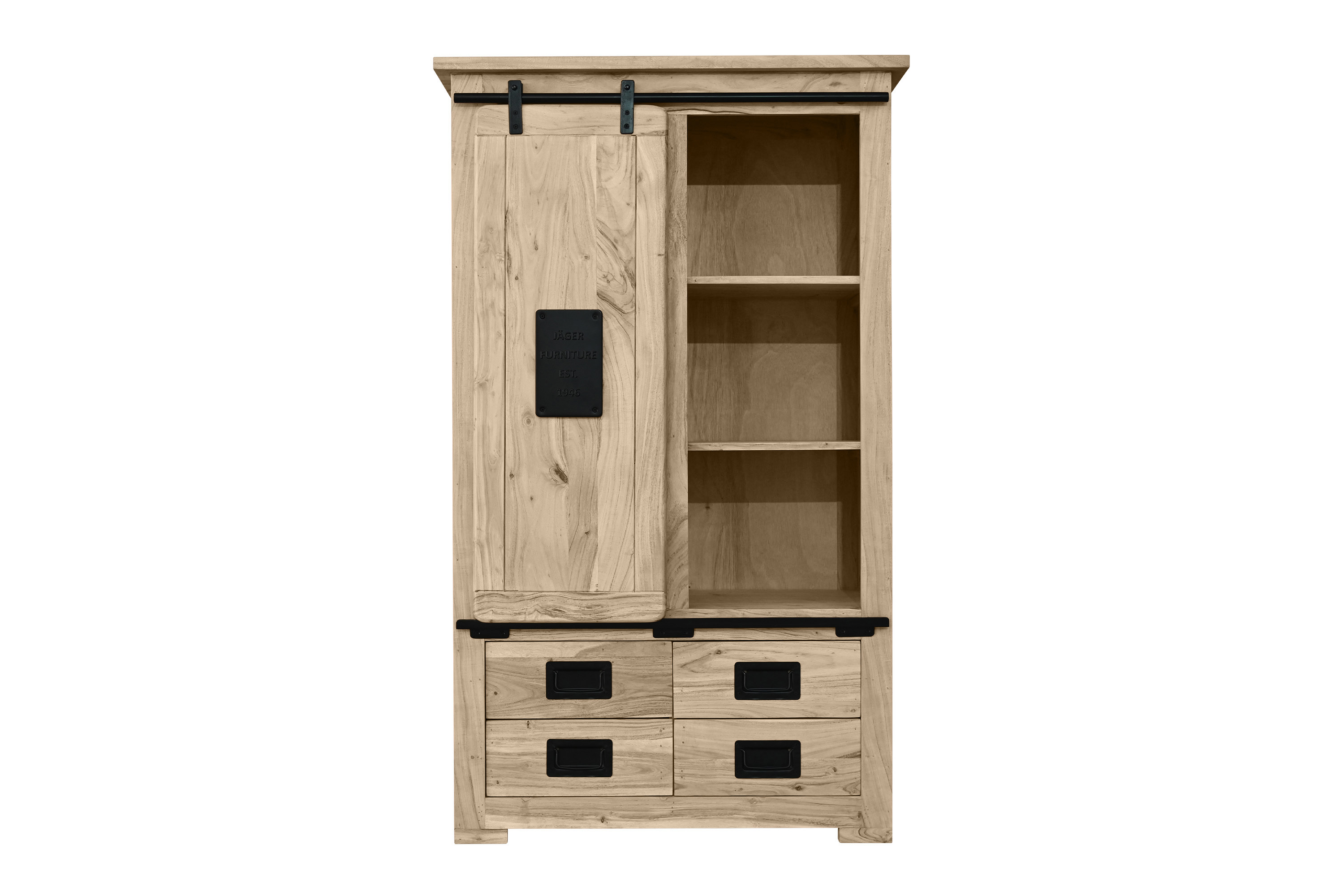 Highboard Vitrine Akazie massiv 90 x 45 x 150 cm eichefarben LIBRO