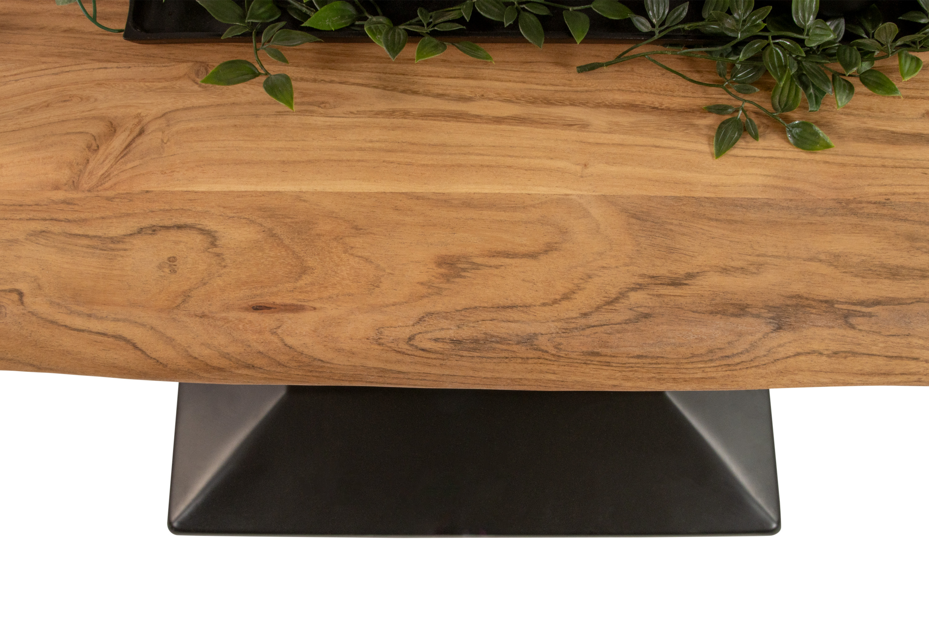 Bistrotisch Baumkante massiv 100 x 60 cm Akazie naturfarben schwarz Doppelsäulengestell IAN