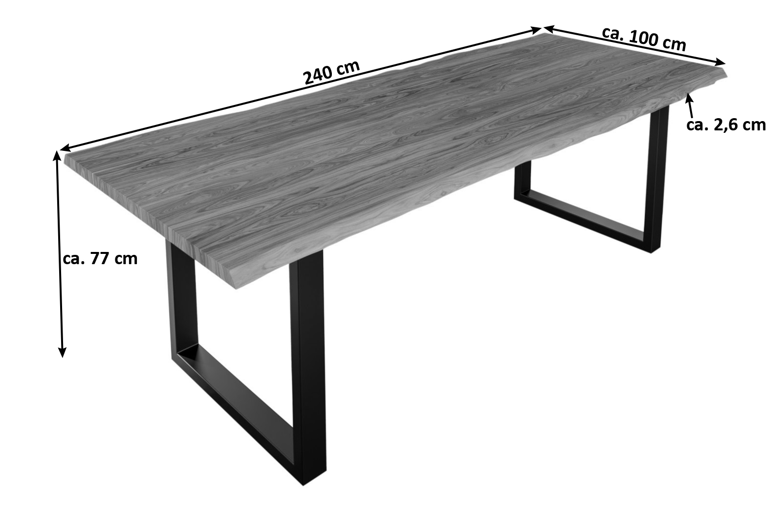 Esstisch Baumkante massiv Akazie stone 240 x 100 cm schwarz LAUREN