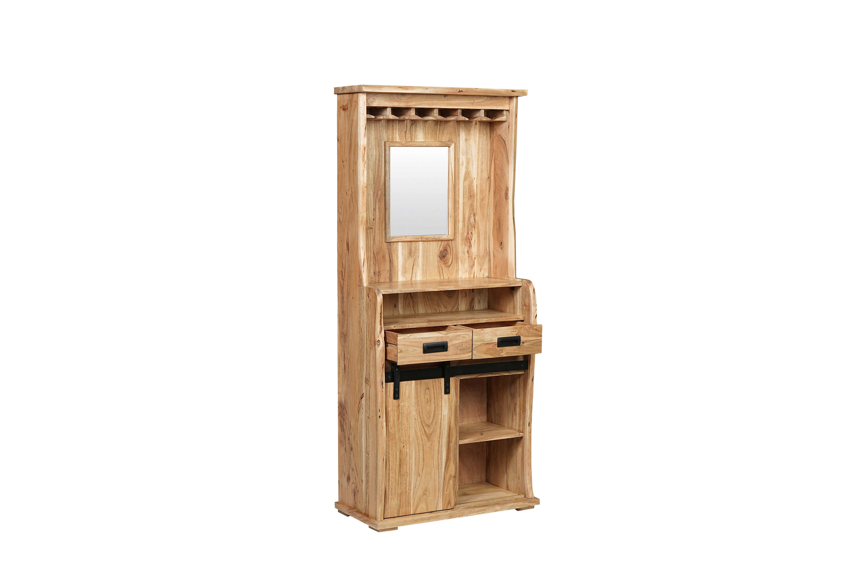 Weinschrank Baumkante 75 x 35 x 170 cm Akazienholz massiv naturfarben LIAN I