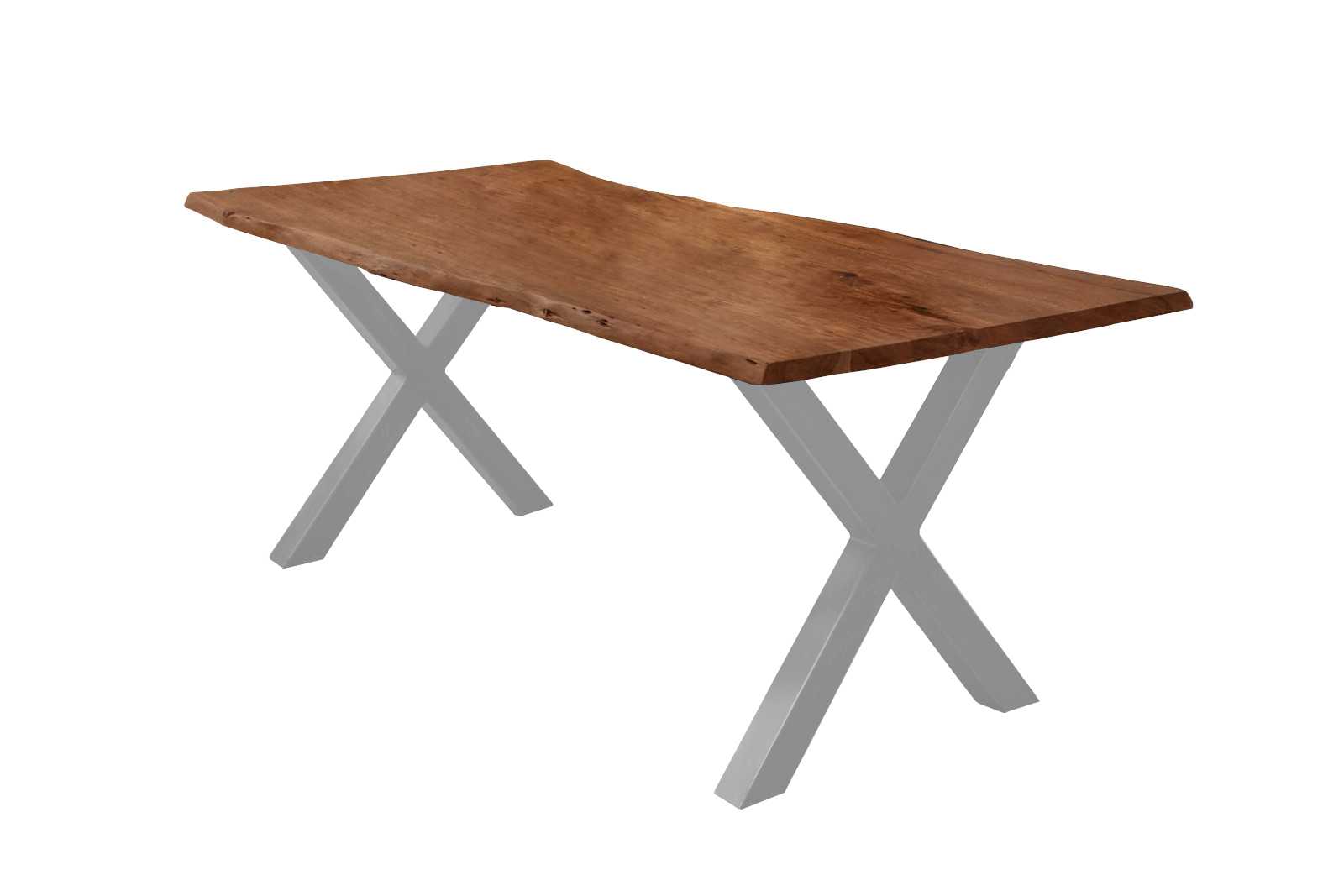 Esstisch Baumkante Akazie nussbaumfarben 240 x 100 cm X-Gestell silber FREDERIK