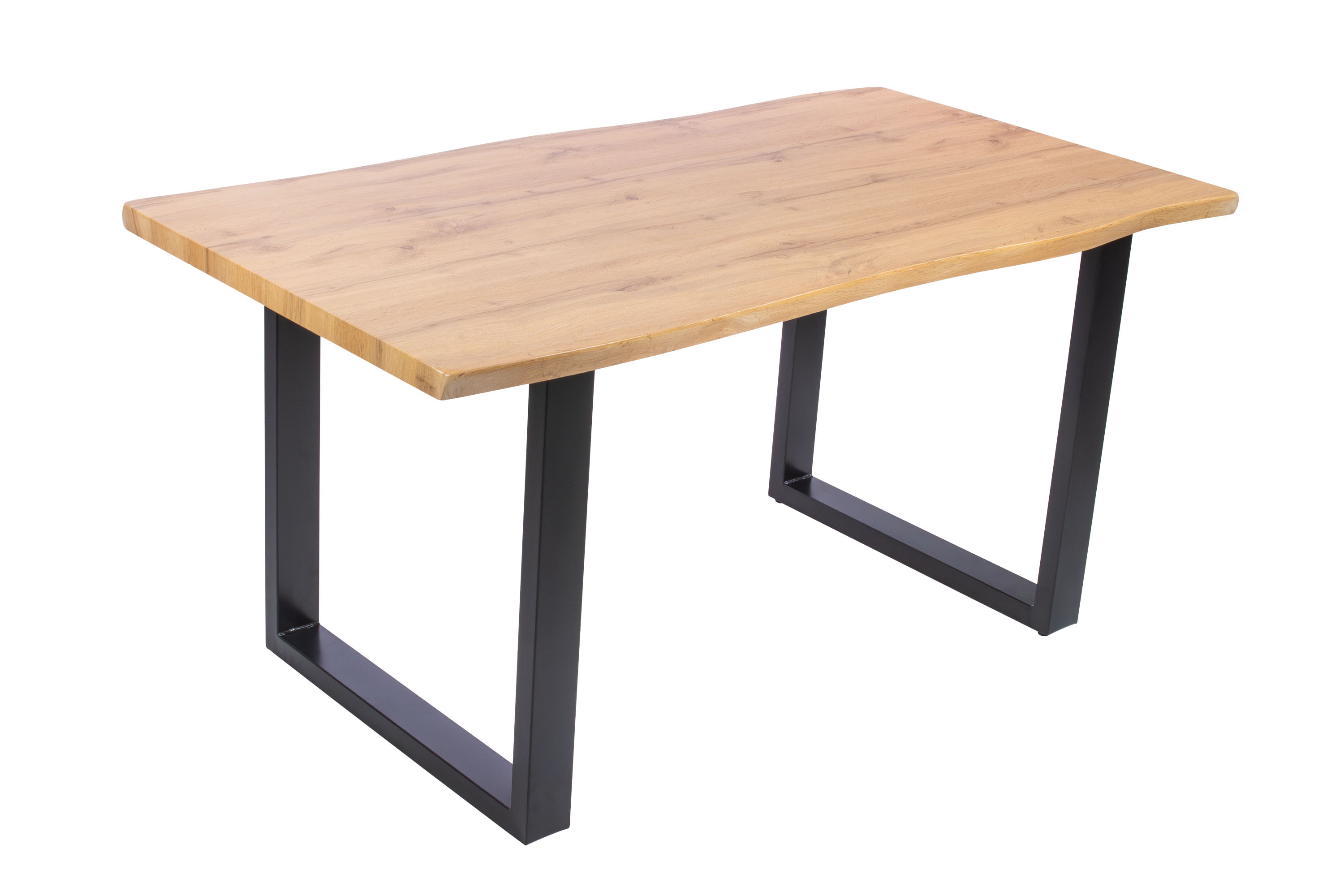 Essgruppe Baumkante massiv 120 x 80 cm Holz Wildeiche-Optik U-Gestell schwarz & 4 Stühle schwarz JOSY