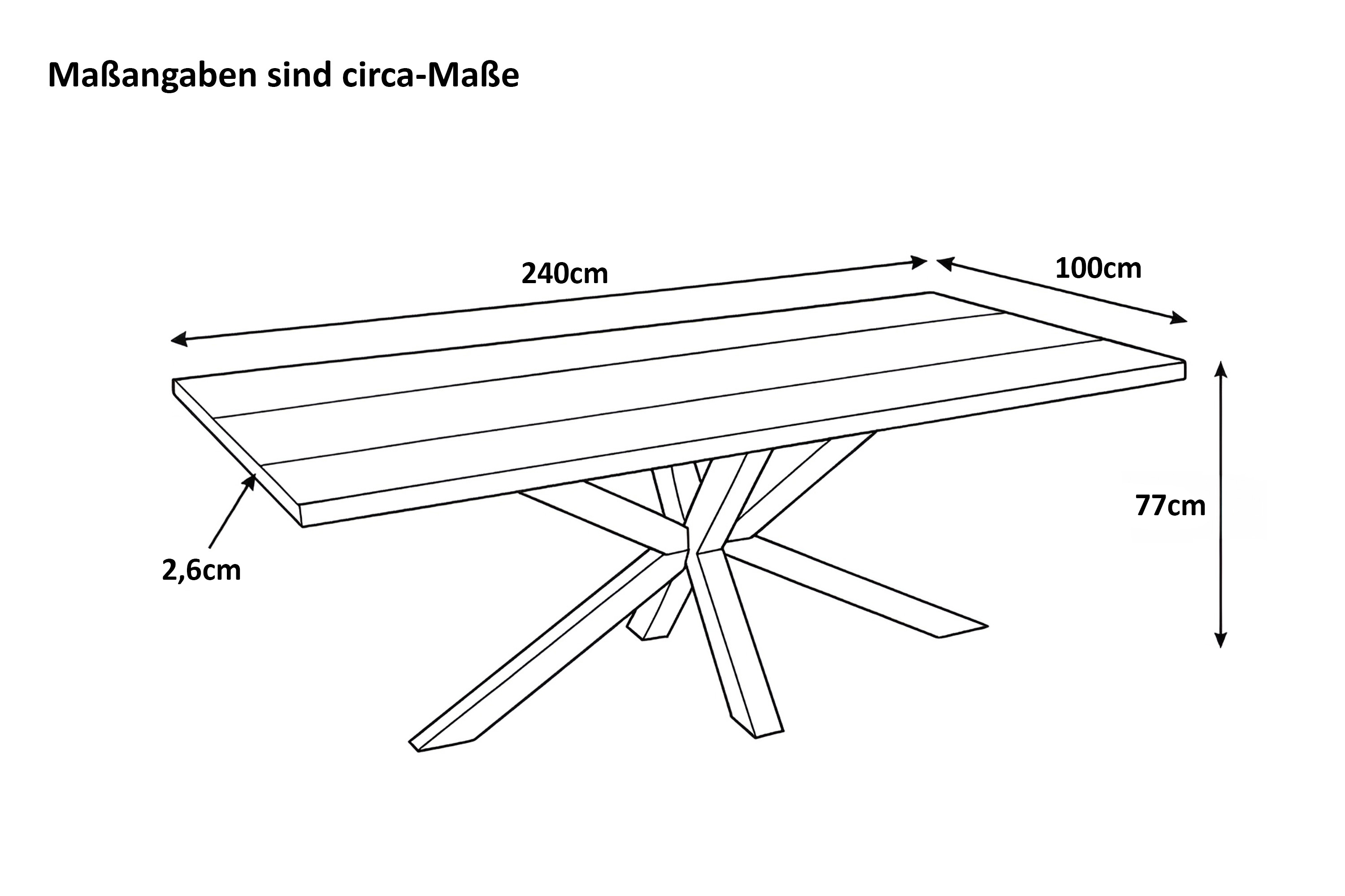 Esstisch 240 x 100 cm Akazie massiv natur mit schwarzen Resin-Adern Spider-Gestell schwarz PETER