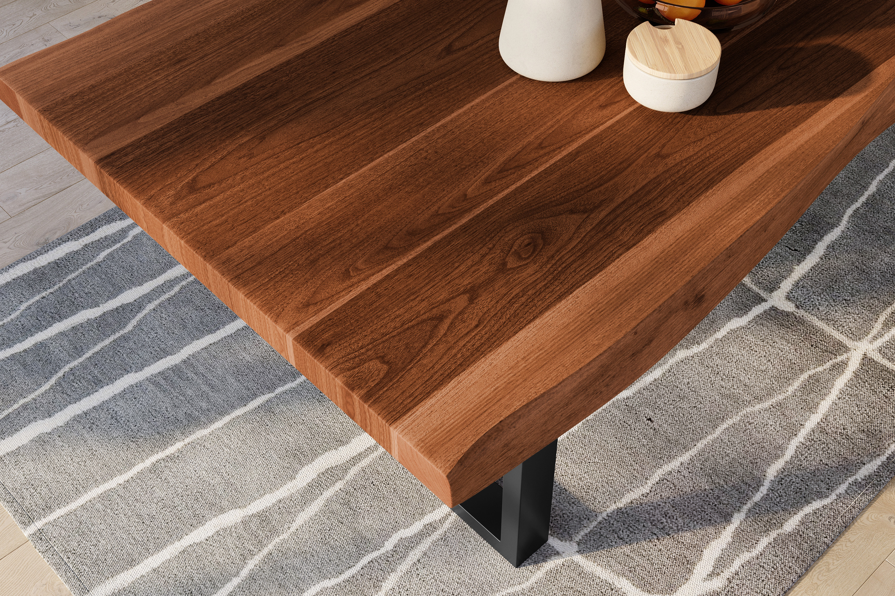 Esstisch Baumkante massiv Akazie nussbaumfarben 260 x 120 U-Gestell Metall schwarz TITAN