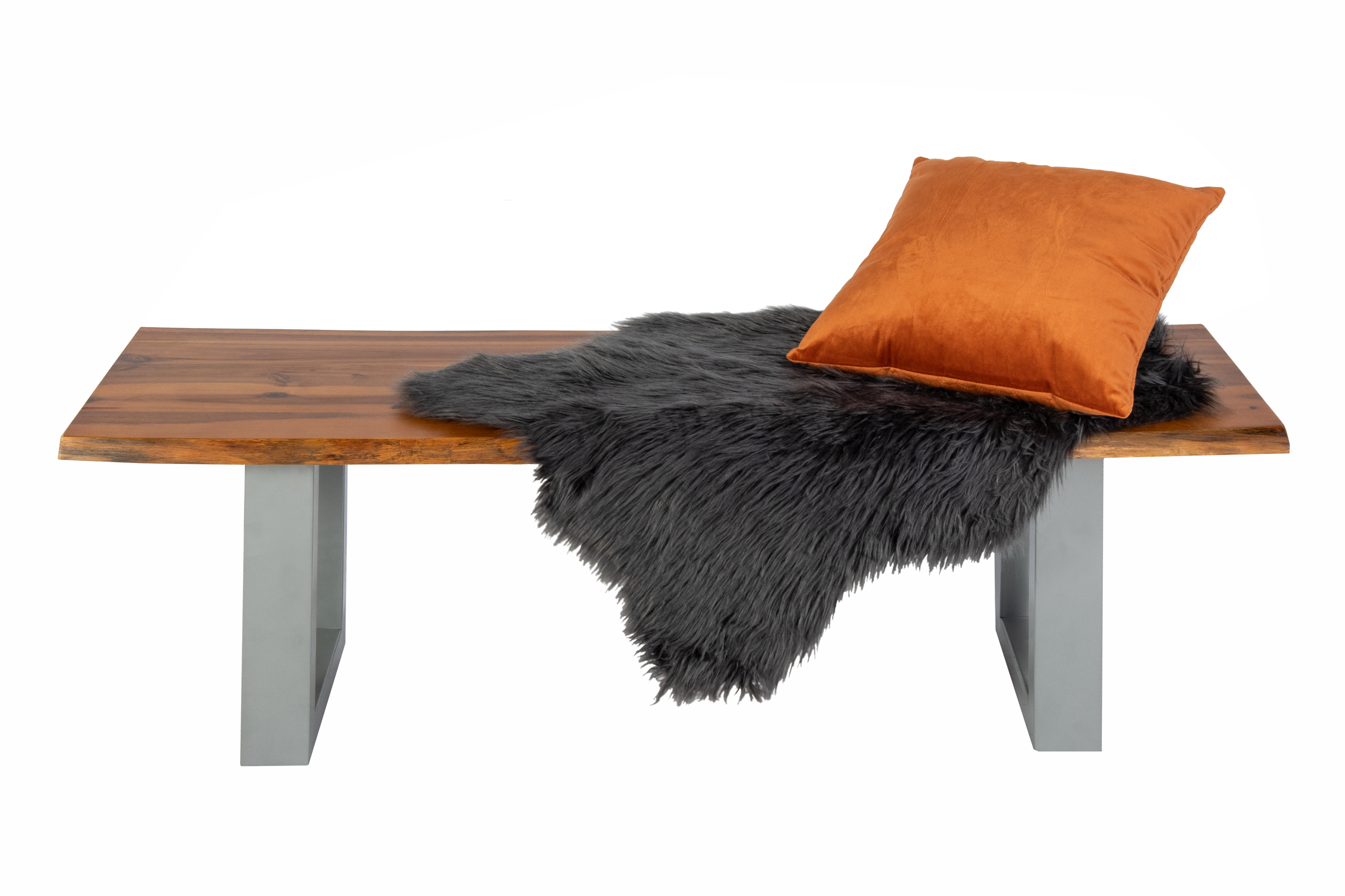  Sitzbank Baumkante 160 cm Cognac massiv Akazie silber ESRA
