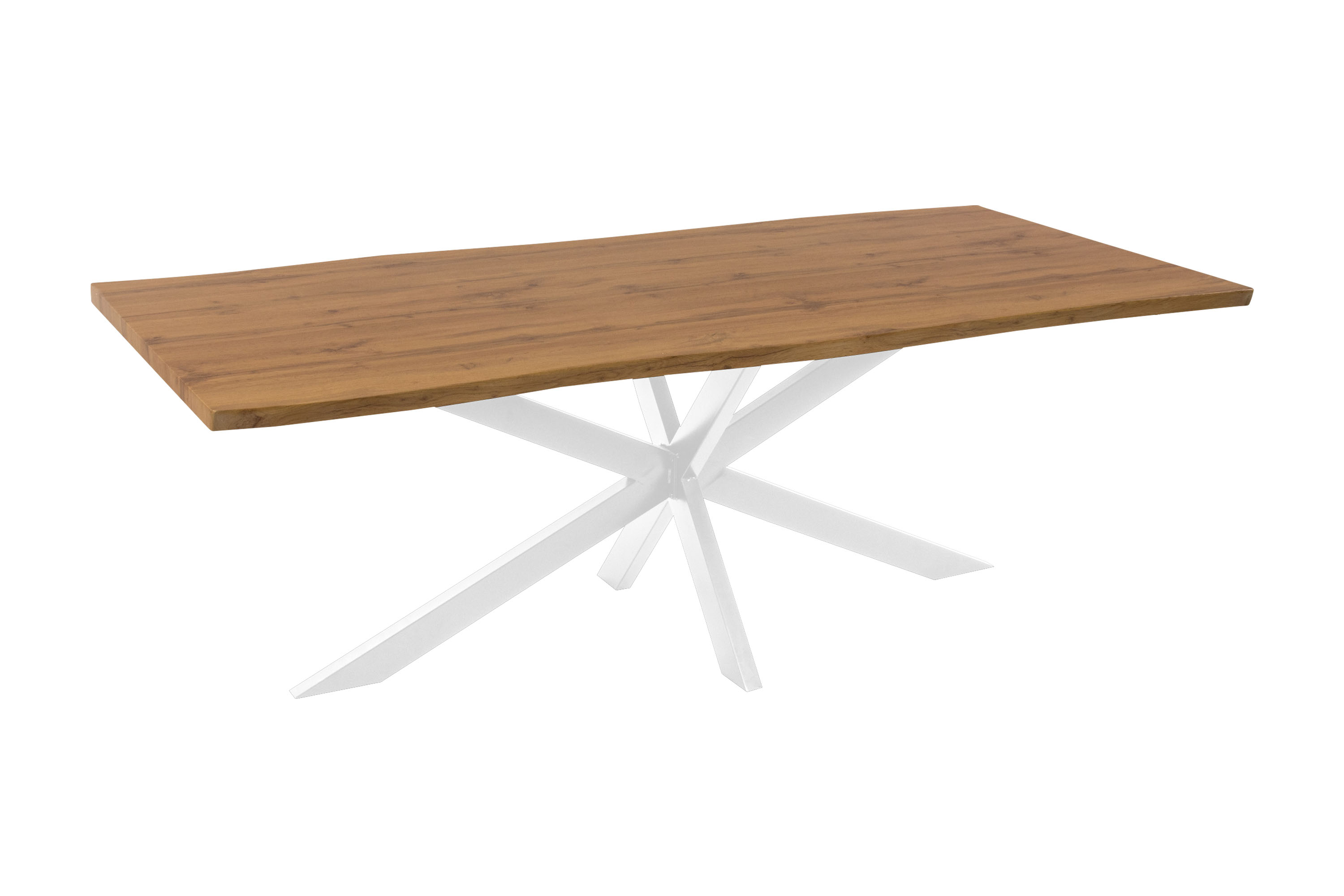 Esstisch Baumkante Holz-Optik Wildeiche 220 x 100 Spider-Gestell weiß JOSY