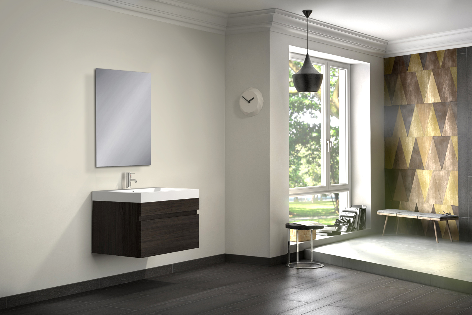  Badmöbel Set 2tlg Spiegel Waschtisch 70 cm trüffeleiche PARMA